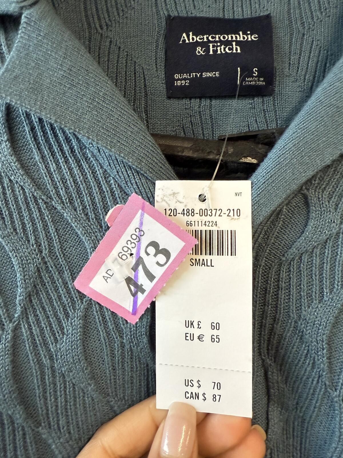 Other Abercrombie & Fitch Blue Geometric Stitch Knit Sweater Polo Size US S / EU 44-46 / 1 - 3 Thumbnail