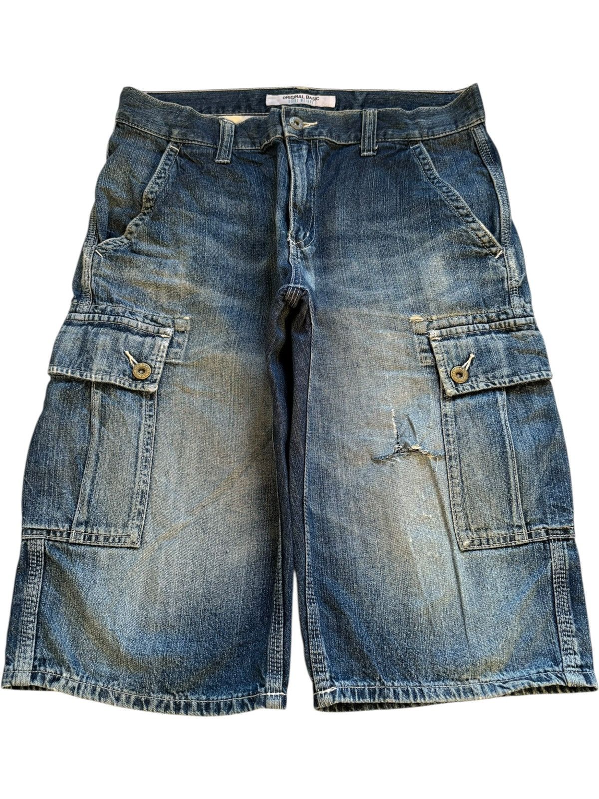 Japanese Brand × Jun Takahashi × Uniqlo Vintage Uniqlo Mud Wash Distress Rip Cargo Baggy Jean Shorts Size US 32 / EU 48 - 1 Thumbnail