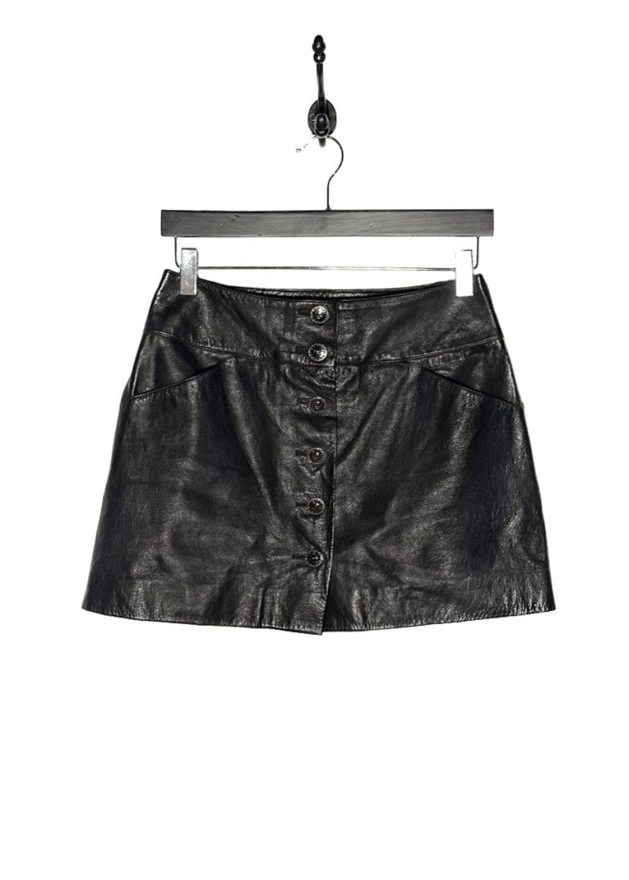 Chanel Chanel FW06 Runway Black Leather CC Buttons Mini Skirt Size 26" / US 2 / IT 38 - 1 Thumbnail