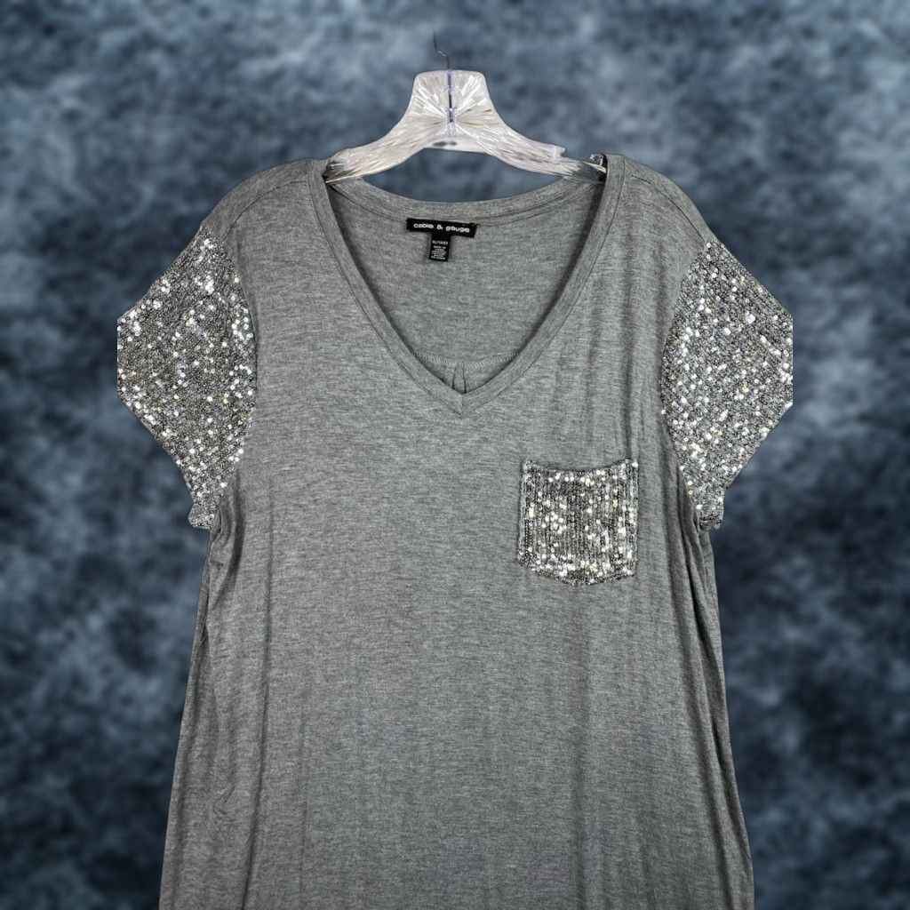 Vintage Cable & Gauge Shirt Dress Womens XL Gray Silver Sequins Pocket Lounge Stretch Size XL / US 12-14 / IT 48-50 - 1 Thumbnail