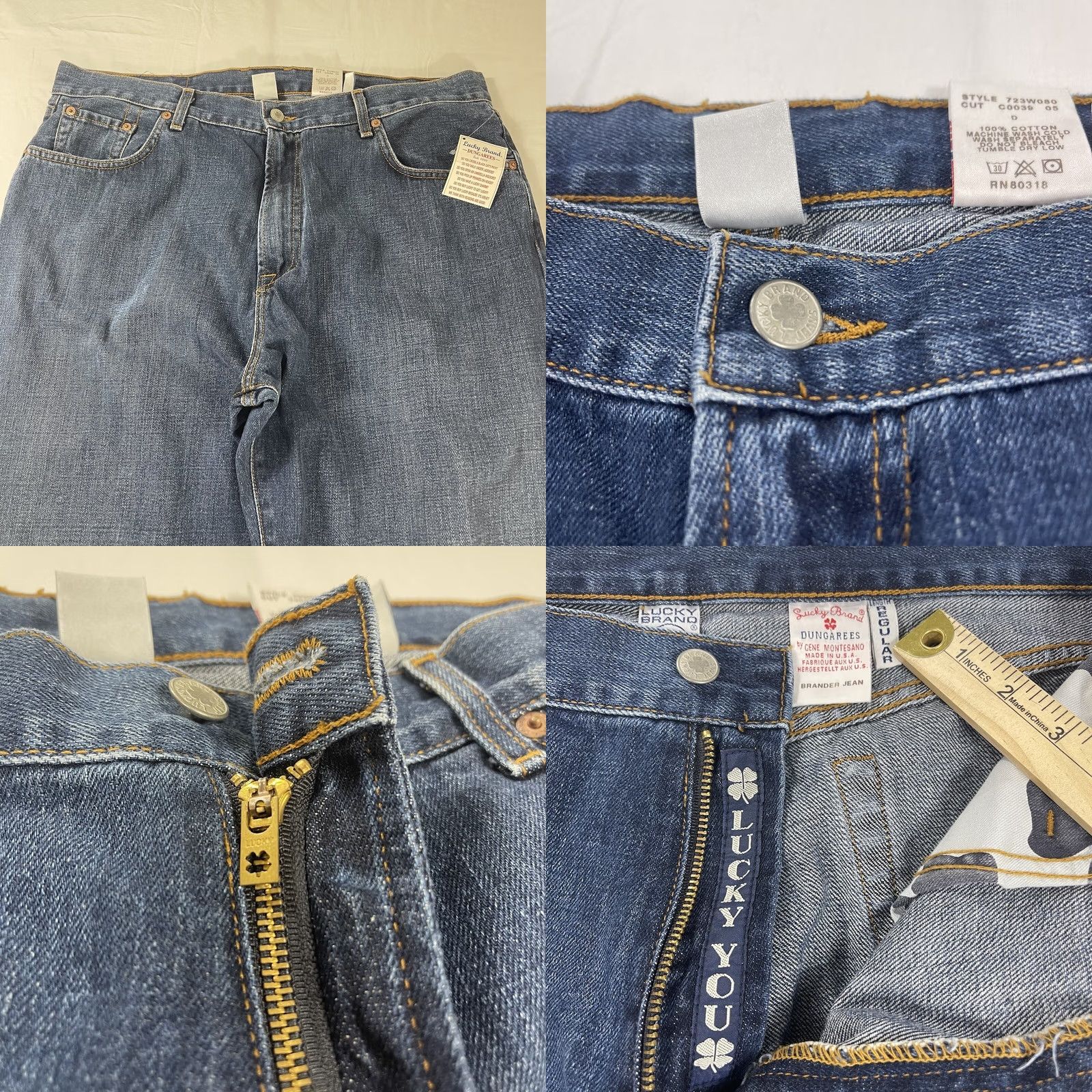 Lucky Brand VINTAGE Lucky Brand Jeans Denim 5-Pocket Relaxed USA 1990s Mens 38 Regular Blue Denim Jeans with Zipper Fly Size US 38 / EU 54 - 8 Thumbnail