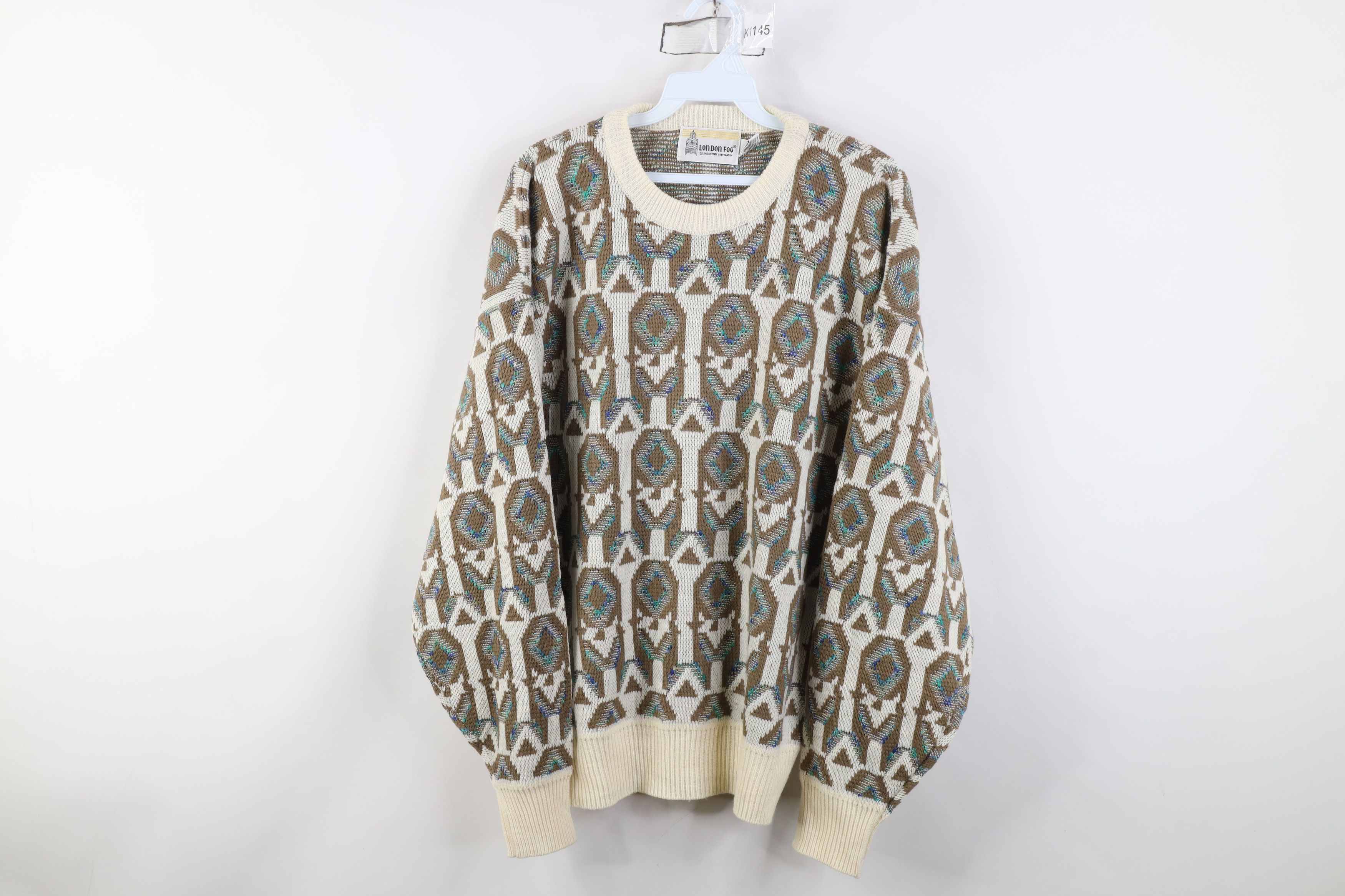 Vintage Vintage 90s Coogi Style Geometric Knit Crewneck Sweater Size US XL / EU 56 / 4 - 1 Thumbnail
