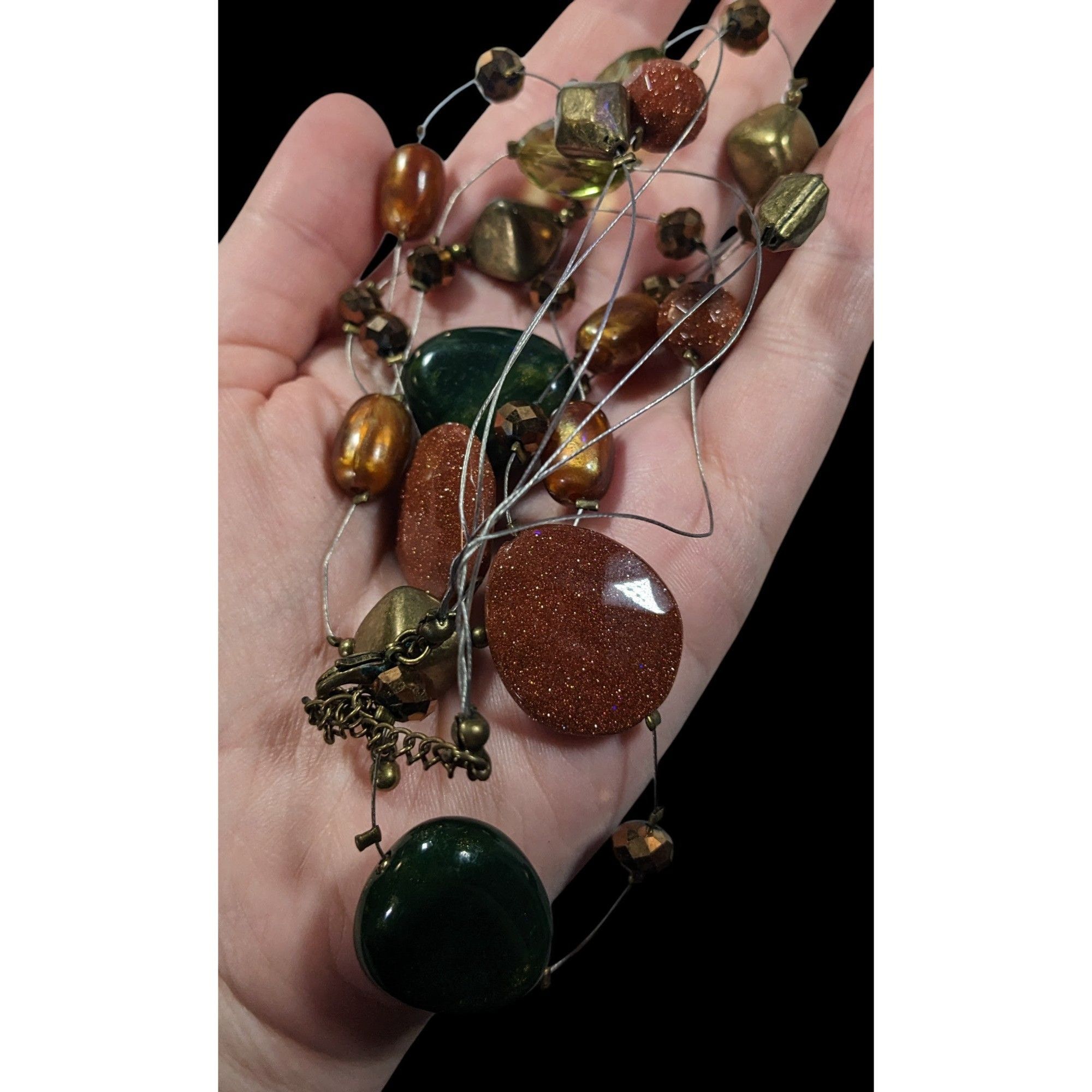 Other Nature Inspired Goldstone And Glass Beaded Statement Necklac Size ONE SIZE - 5 Thumbnail