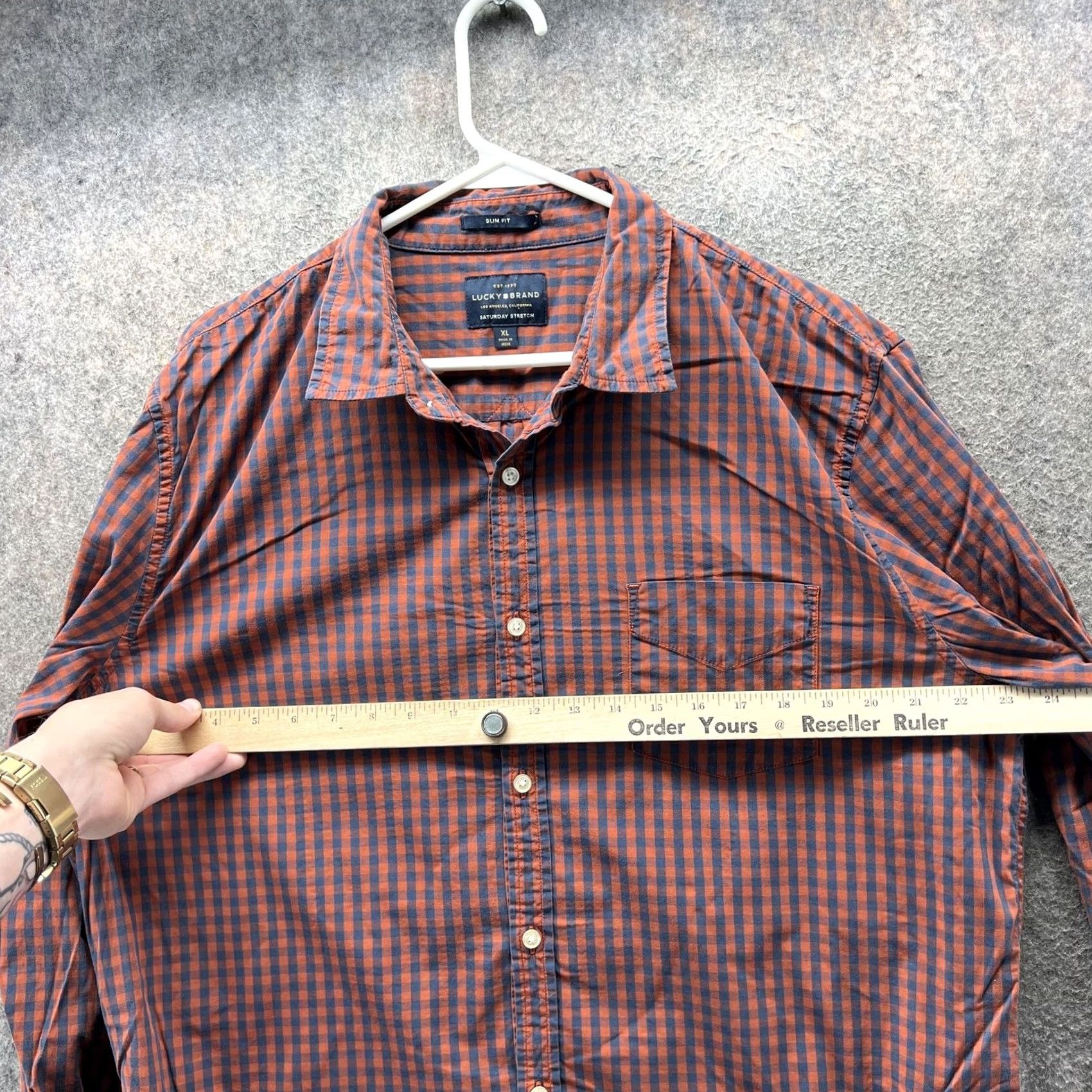 Lucky Brand Lucky Brand Shirt Mens XL Orange Check Saturday Stretch Slim Fit Button Front Size US XL / EU 56 / 4 - 6 Thumbnail
