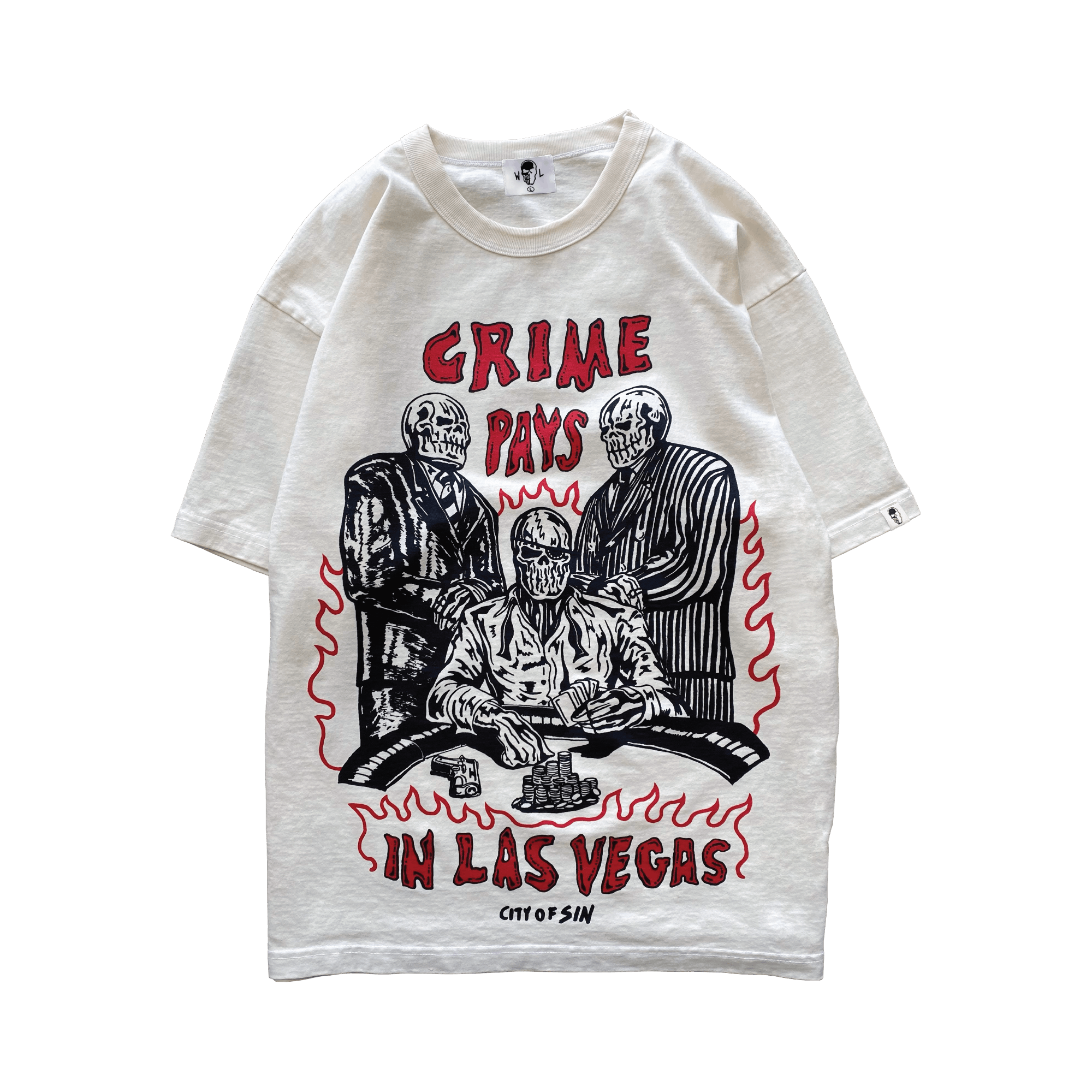 image of Warren Lotas Crime Pays T-Shirt in Cream, Men's (Size Medium)