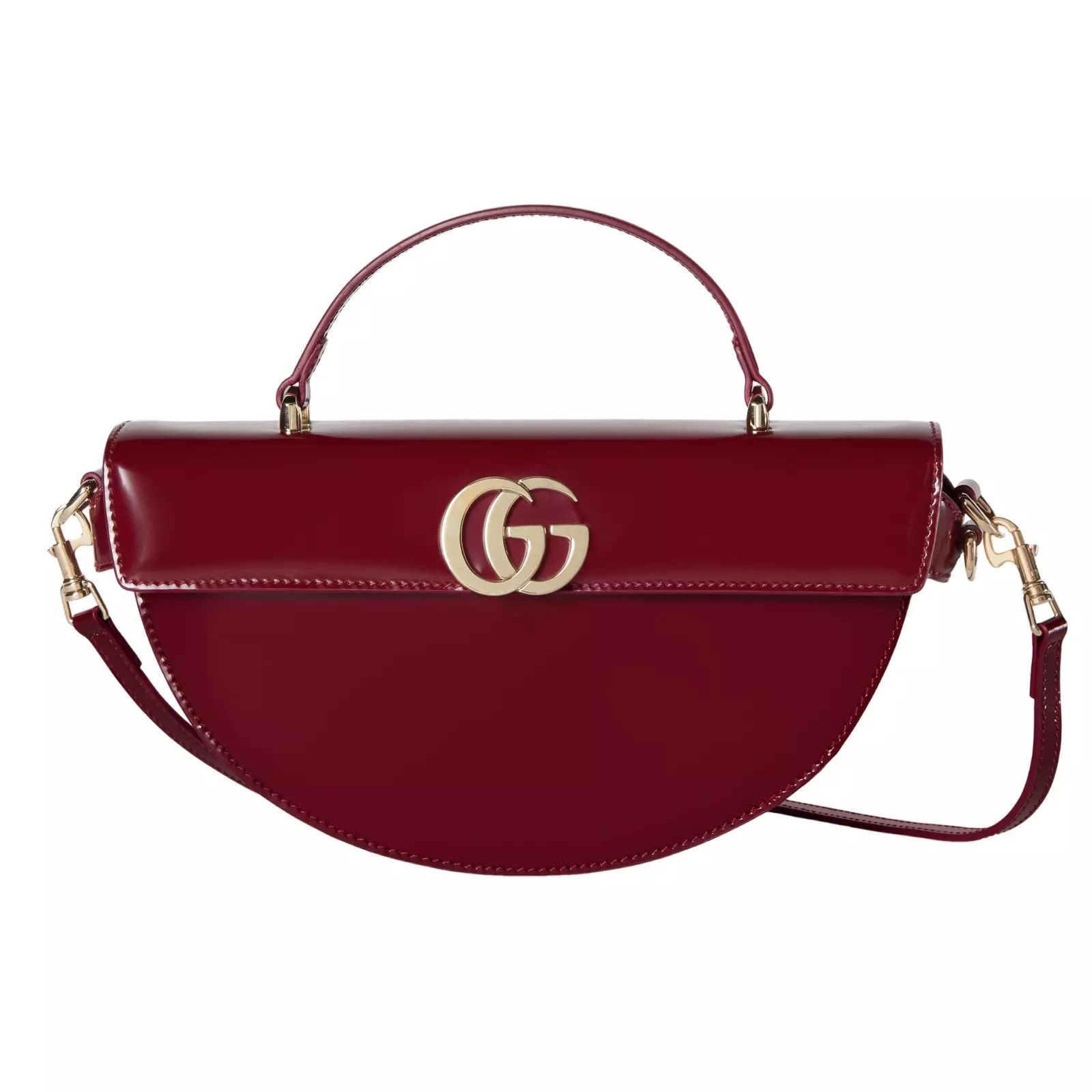 GUCCI Half-Moon Small Rosso Ancora Leather Top Handle