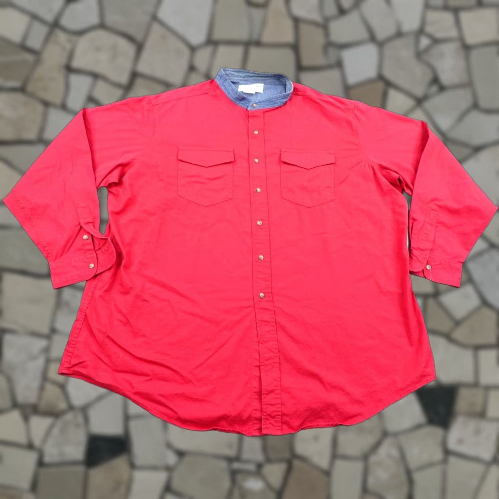 Vintage Vintage Panhandle Slim Shirt Mens 3XL Red Denim Band Collar Western Button Up Size US XXL / EU 58 / 5 - 1 Thumbnail