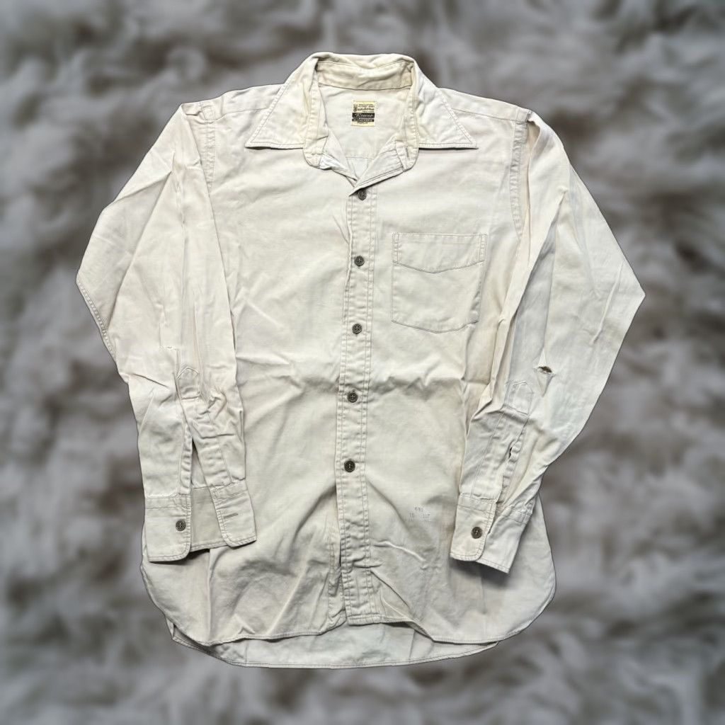 Vintage VINTAGE Reeves Work Shirt Men M Beige Cotton Sanforized 50s 40s Button-Front Long Sleeve Size US M / EU 48-50 / 2 - 1 Thumbnail