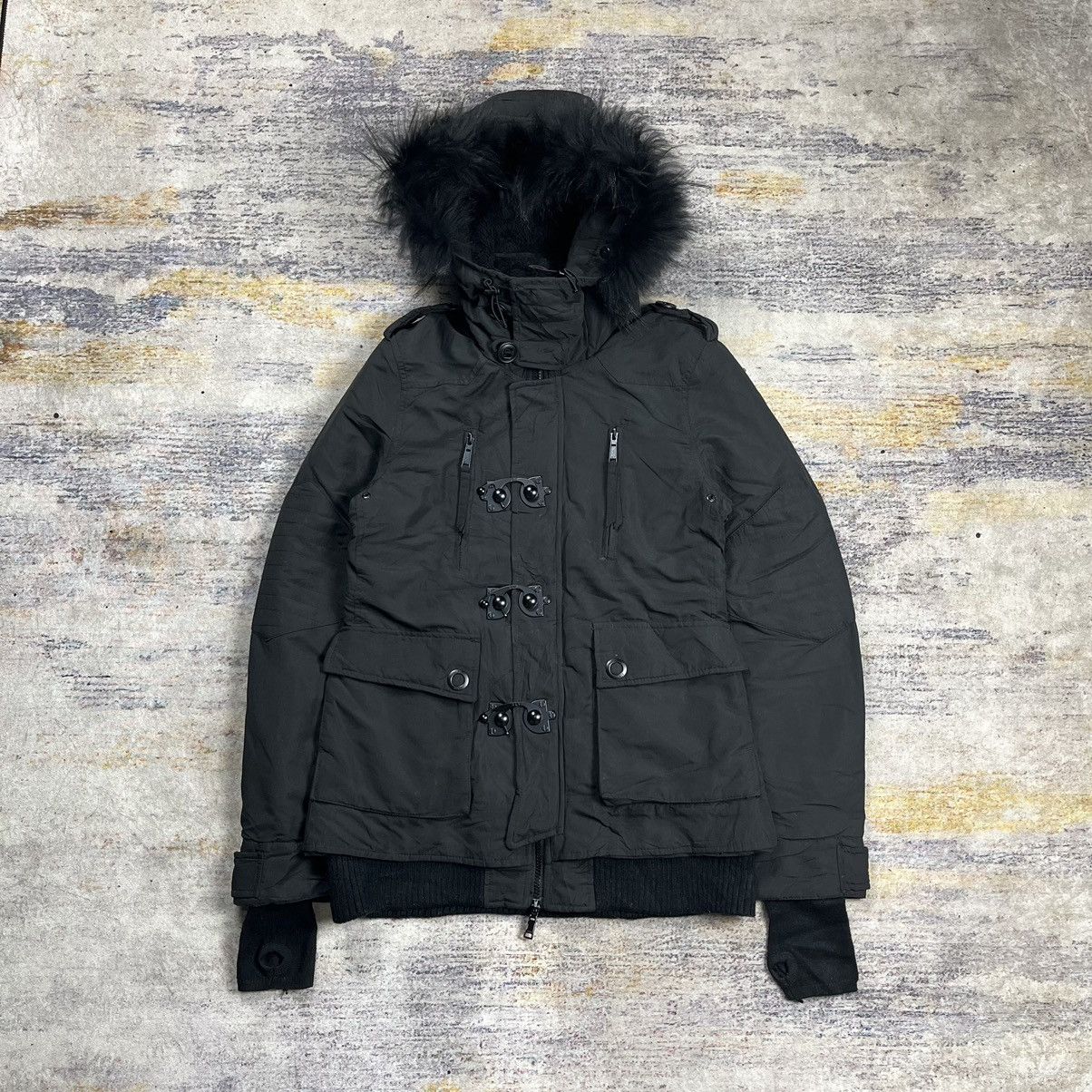 diesel fishnet detail fur hooded bomber jacket S OLIVE