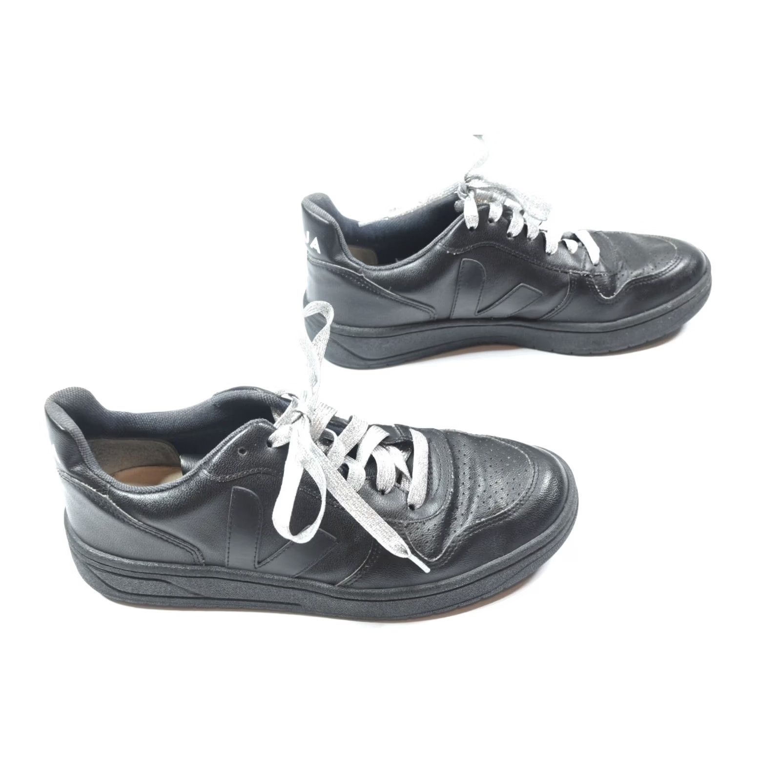 Veja VEJA V-10 Sneakers Women 7.5 Black Leather Lace Up Casual Sneaker Size US 8 / IT 38 - 7 Thumbnail