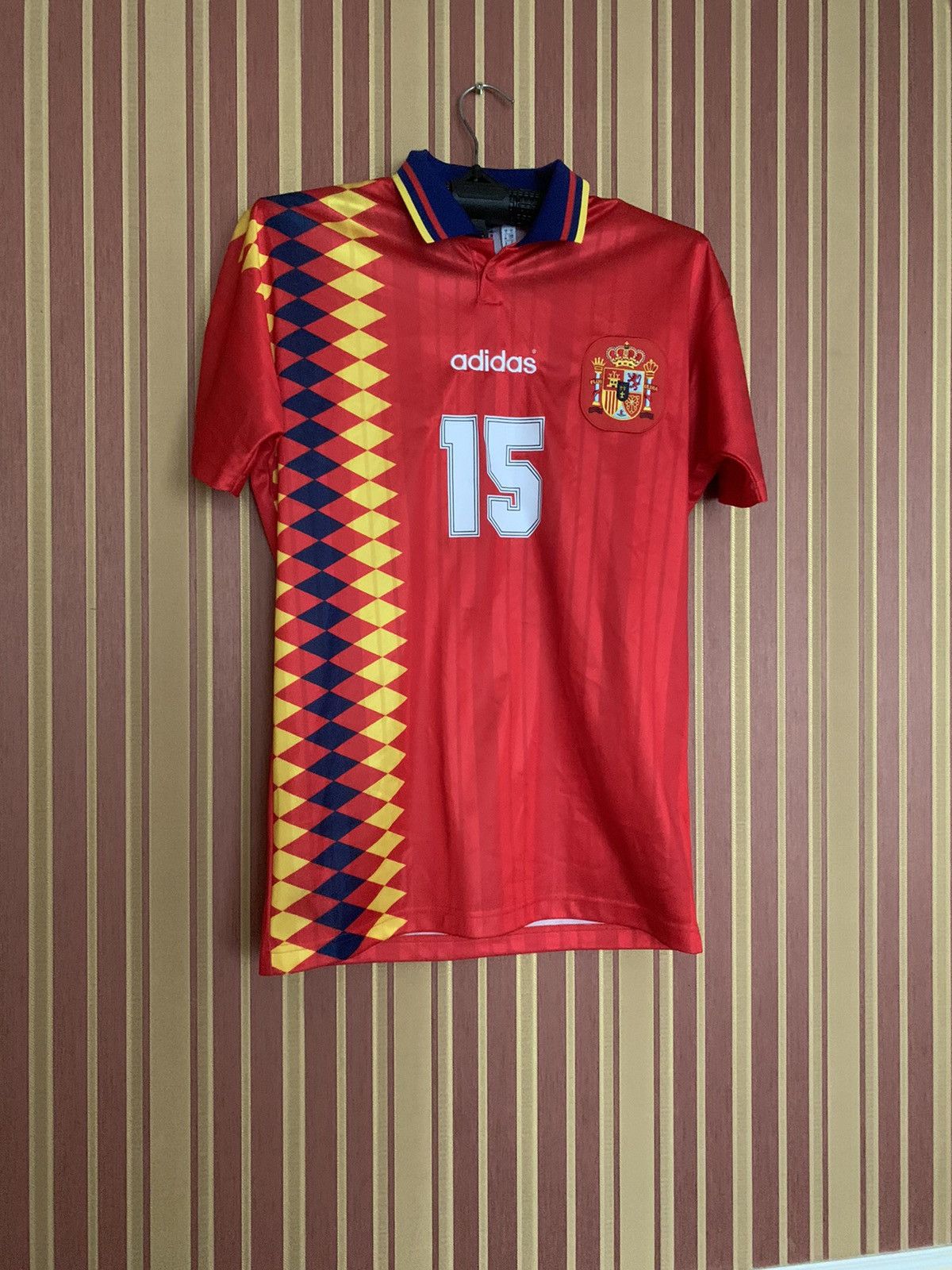 Vintage Adidas Spain Jersey 1994 Style Soccer Home Euro Caminero #15 Size US S / EU 44-46 / 1 - 2 Thumbnail