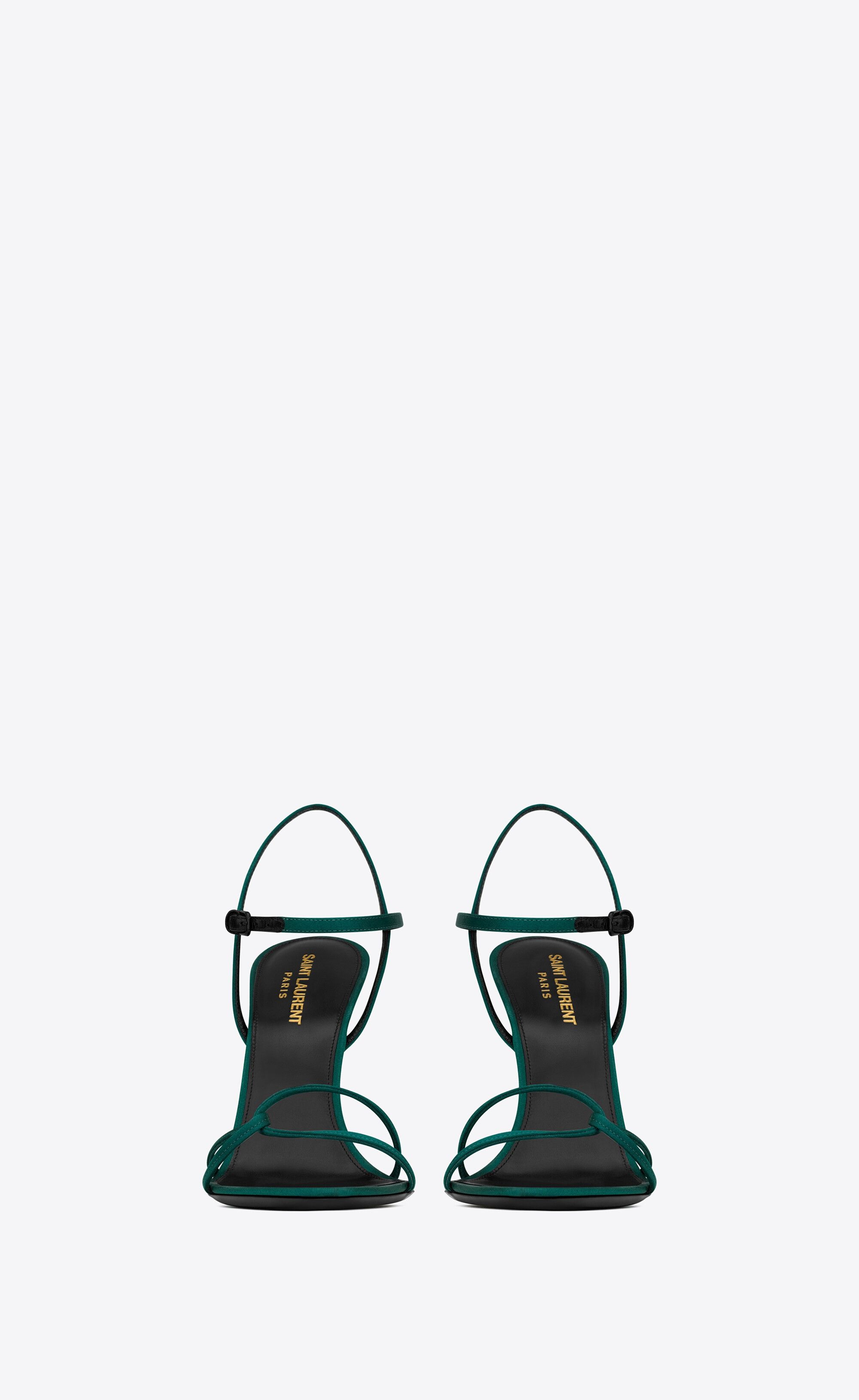 Saint Laurent Paris o1s1wg111224 Clara Sandals in Crepe Satin in Green/Black Size US 8 / IT 38 - 2 Thumbnail