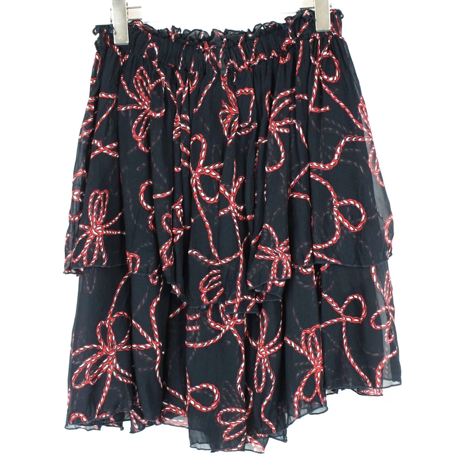Pinko PINKO Skirt Women's UK 14 Patterned Ruffle Lined Elastic Waist Black Size 36" / US 14 / IT 50 - 2 Thumbnail