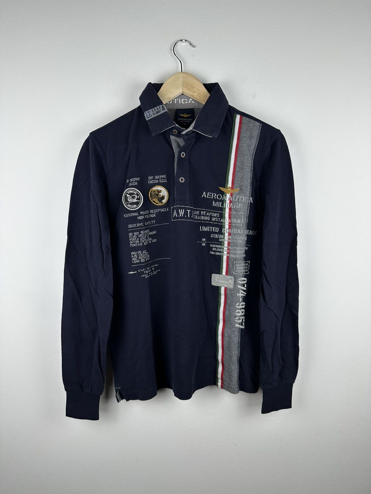 image of Long Sleeve Aeronautica Militare Polo Tee in Navy, Men's (Size Small)