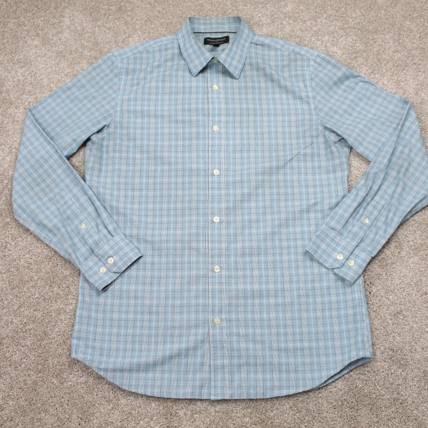 Banana Republic Banana Republic Shirt Mens Medium Blue/White Non-Iron Standard Fit L/S Button Up Size US M / EU 48-50 / 2 - 2 Thumbnail
