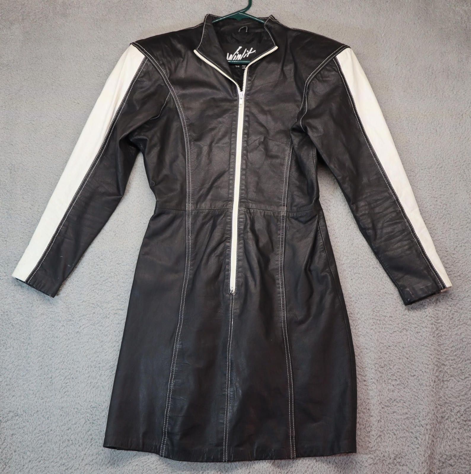 Other Winlit Women Leather Jacket 7/8 Large Black Trenhcoat Moto Size L / US 10 / IT 46 - 1 Thumbnail