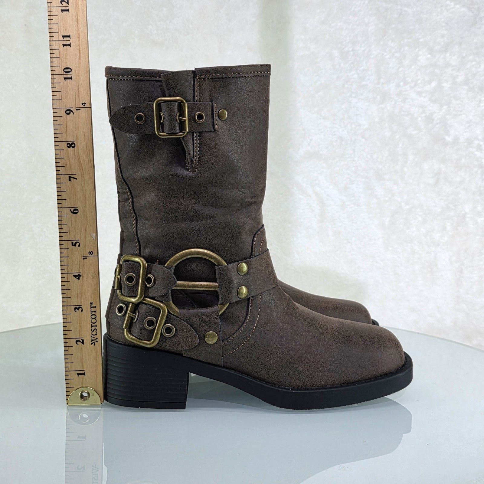 Other Dyna Brown Distressed Vegan Leather Biker Engineer Western M Size US 10 / IT 40 - 7 Thumbnail
