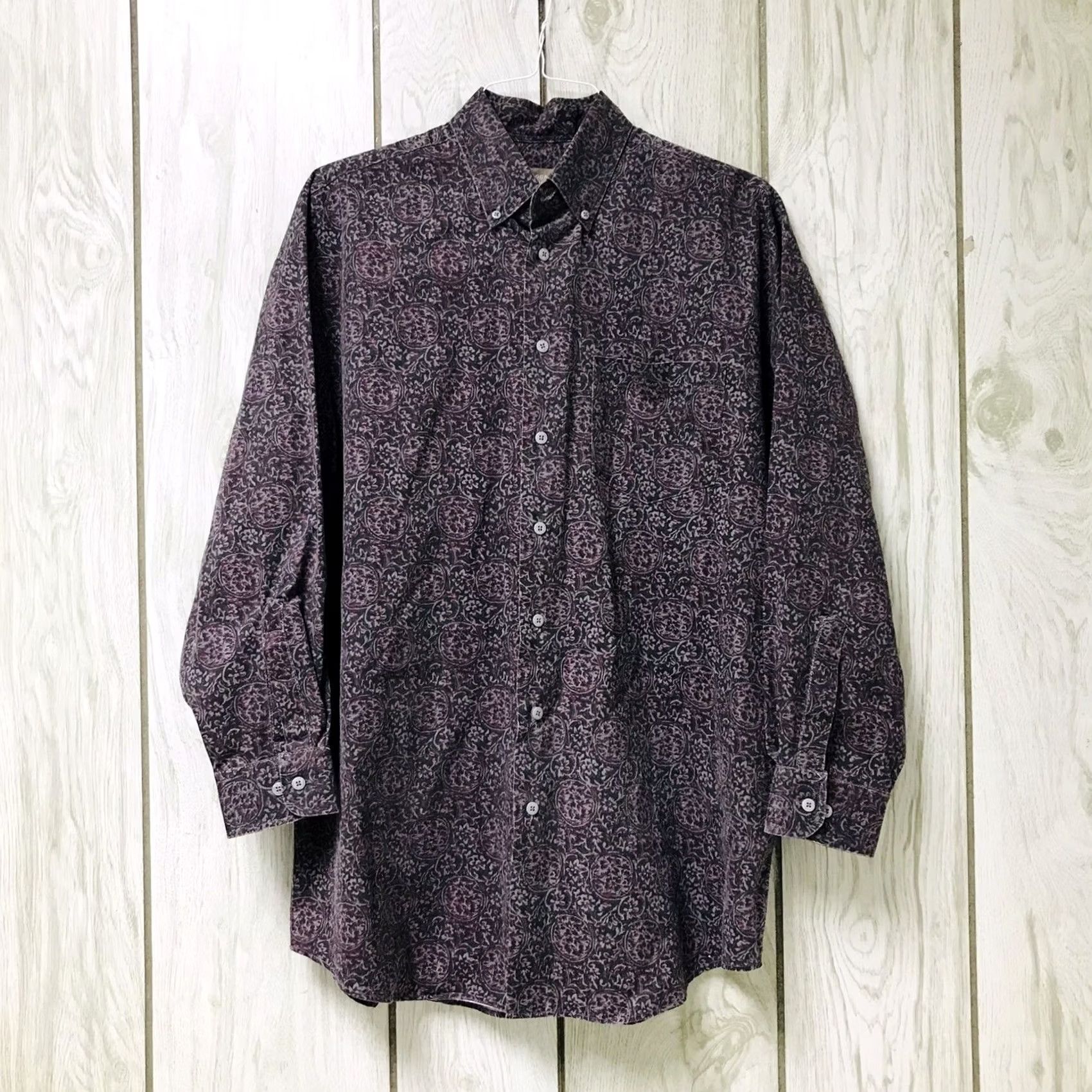 Haggar Haggar Men Button-Down Long Sleeve Shirt Damask Black Gray L Cotton Size US L / EU 52-54 / 3 - 2 Thumbnail