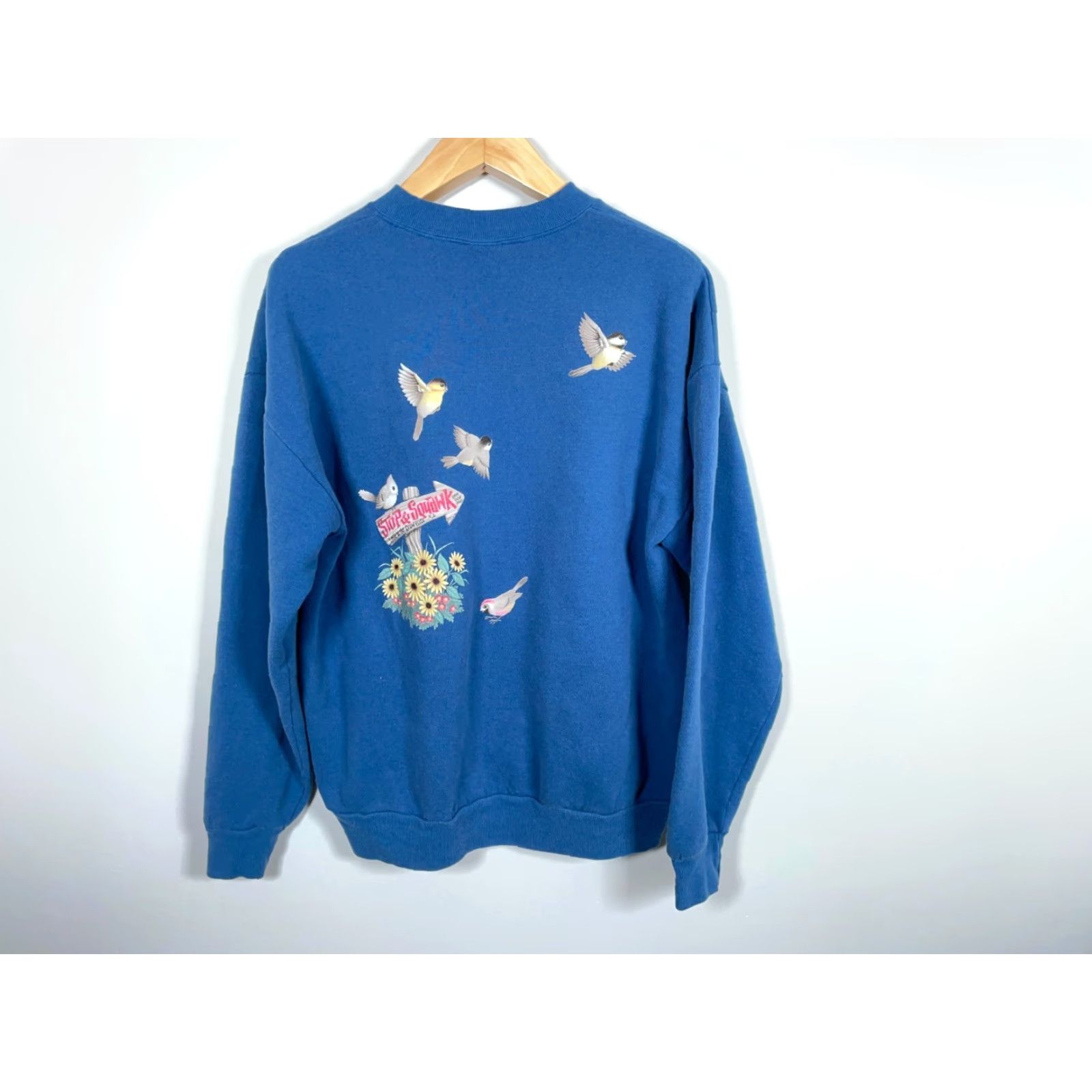 Vintage Morning Sun Grandma Bird Sweatshirt Women's XL Blue Crewneck Double Sided Flower Size XL / US 12-14 / IT 48-50 - 2 Thumbnail