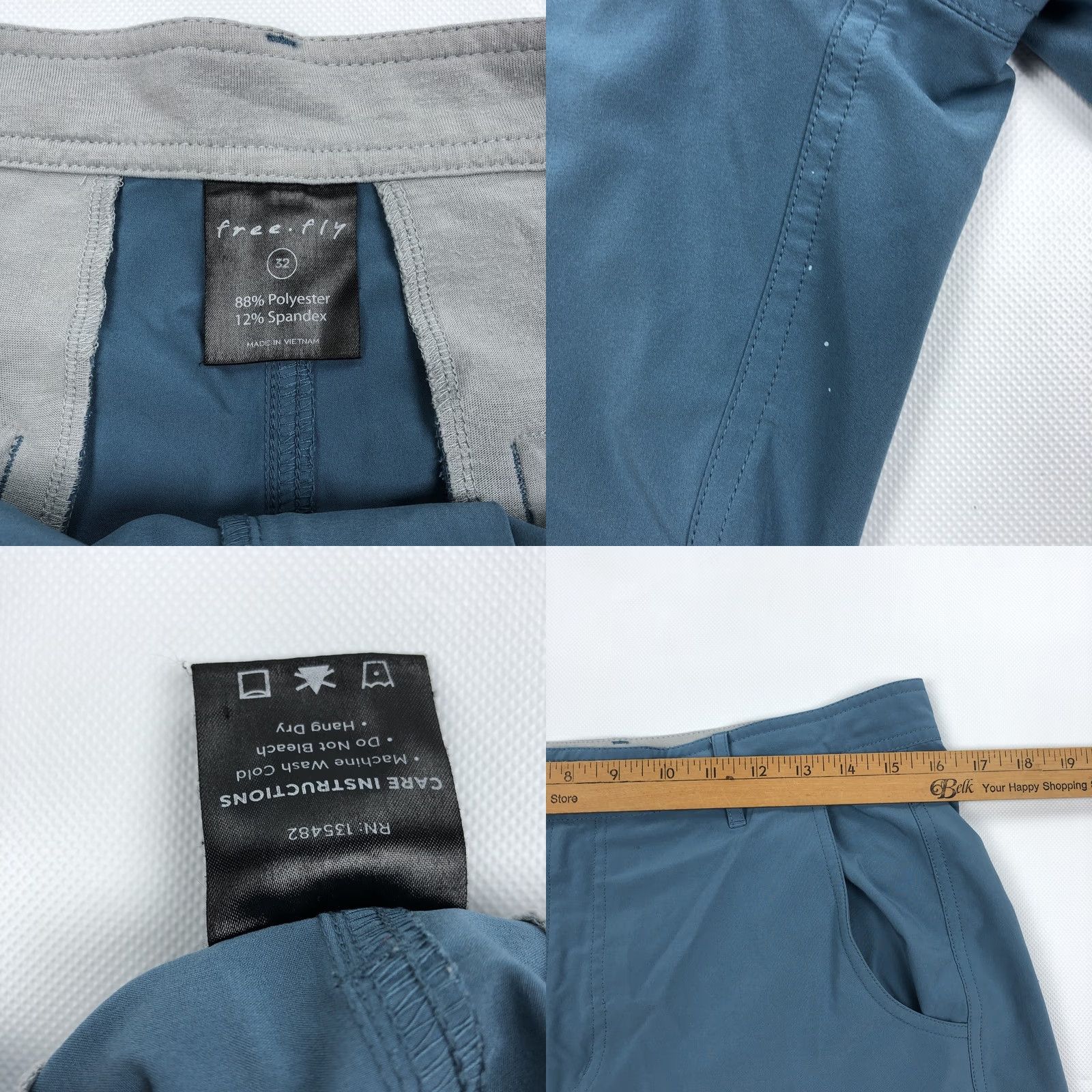 Vintage Free Fly Men's 32 Teal Blue Breeze Performance Chino Shorts Stretch Quick Dry Breathable Pockets Flat Front Zipper Button N/A Size 32 Size US 32 / EU 48 - 8 Thumbnail