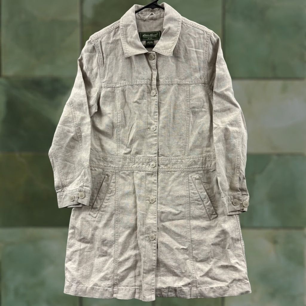 Eddie Bauer Eddie Bauer Jacket Womens Large Beige Linen Button Up Lightweight Boho Lagenlook Ladies Long Sleeve Long Coat Size L / US 10 / IT 46 - 1 Thumbnail