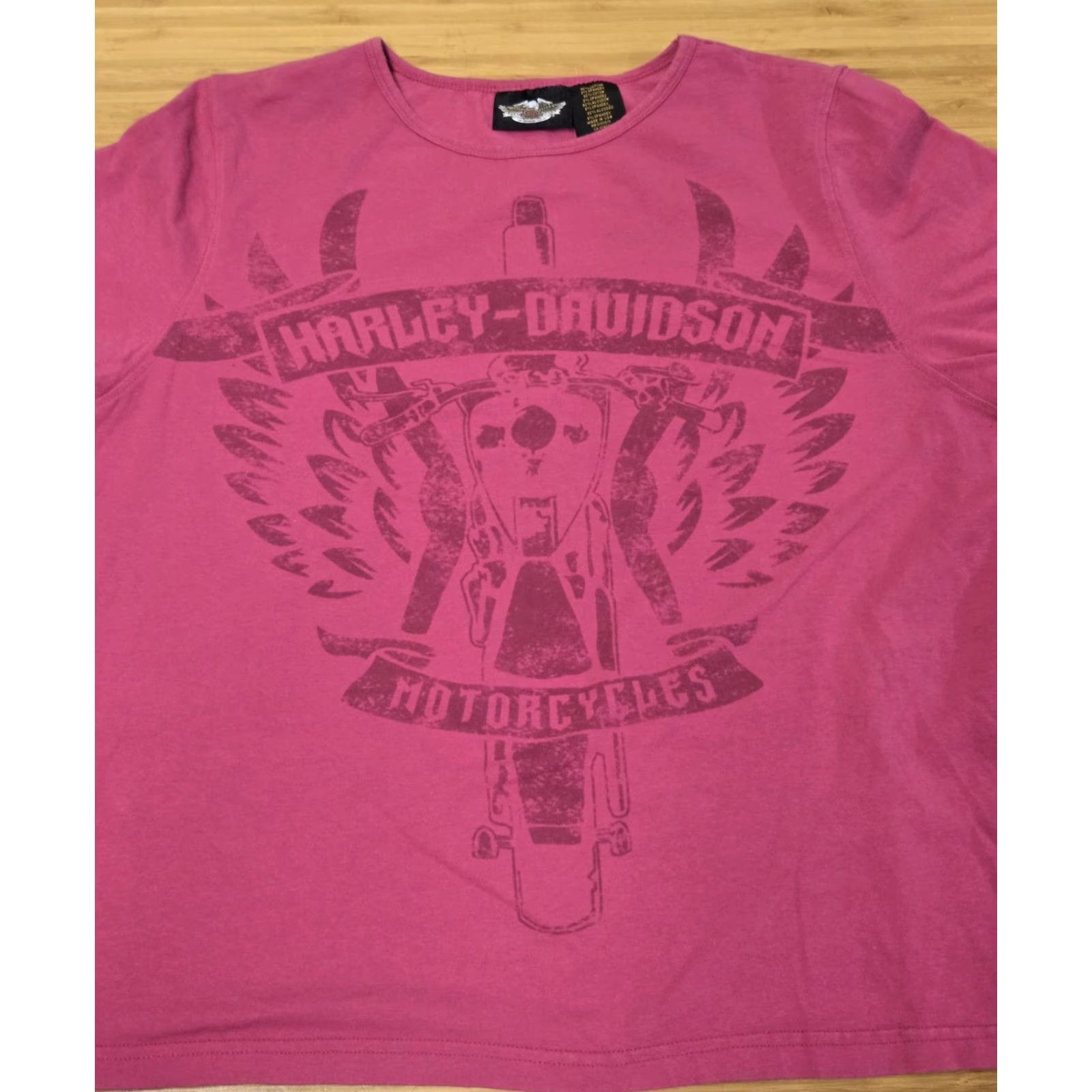 Harley Davidson Harley-Davidson Shirt Womens 1X Pink Motorcycle Graphic Made USA Winged Logo Tee Size XL / US 12-14 / IT 48-50 - 2 Thumbnail