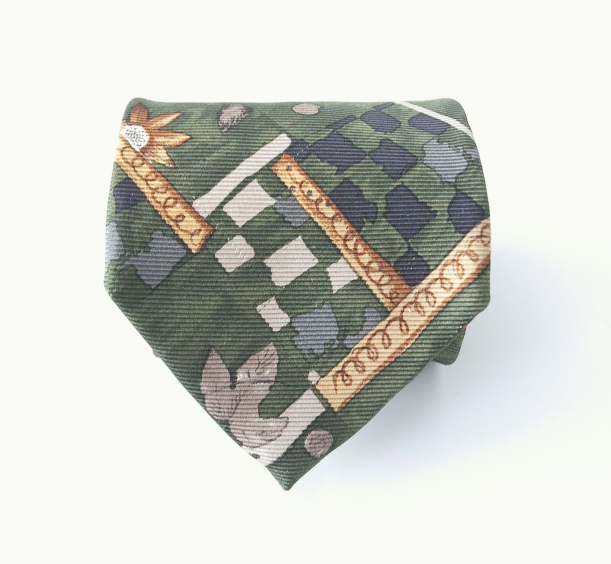Canali Canali Tie 100% Silk Made in Italy Green Geometric Vintage Size ONE SIZE - 3 Thumbnail