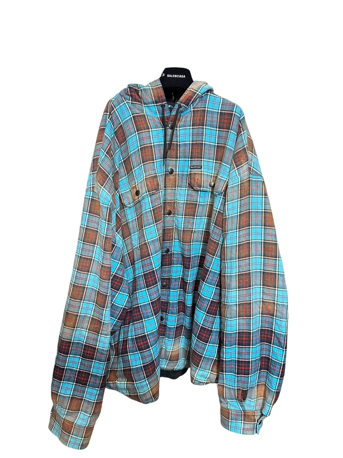 Balenciaga Balenciaga Plaid Flannel Hooded Jacket Size XL Size US XL / EU 56 / 4 - 1 Thumbnail