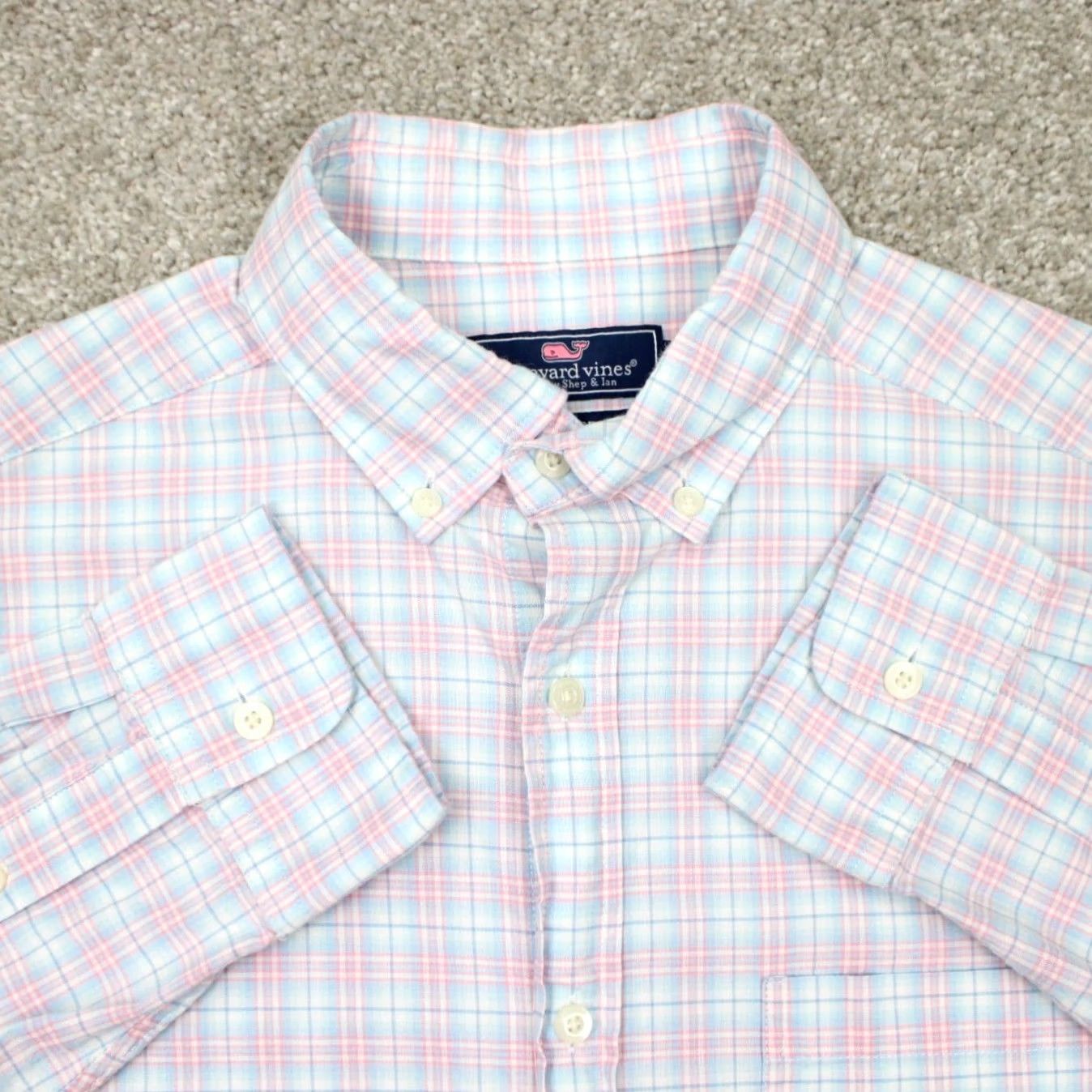 Vineyard Vines Vineyard Vines Shirt Mens Medium Cotton Stretch Classic Fit Murray L/S Pink/Blue Size US M / EU 48-50 / 2 - 2 Thumbnail