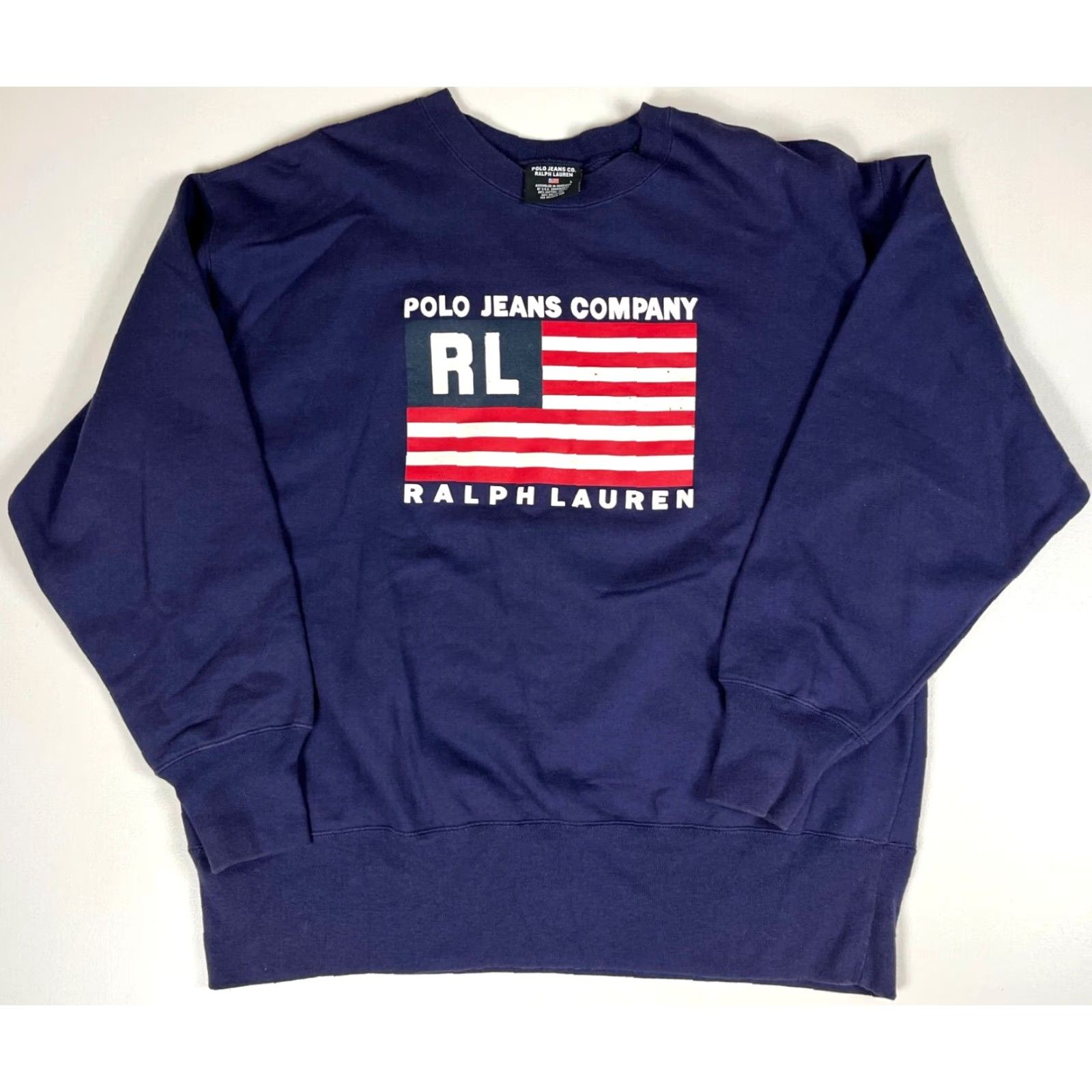 Vintage Polo Jeans Company Men’s Vintage Crewneck Sweatshirt Navy Blue Sz L American Flag Graphic Print Cap Size US L / EU 52-54 / 3 - 2 Thumbnail