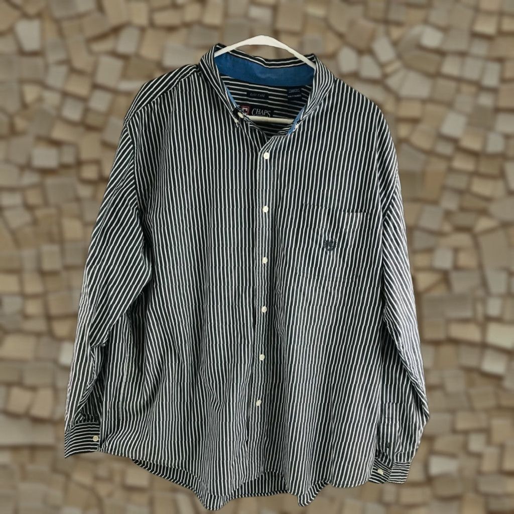 Chaps Chaps Shirt Men's XXL Casual Button-Down Long Sleeve Logo Pocket Striped Gray Cotton Polyester Size US XXL / EU 58 / 5 - 1 Thumbnail