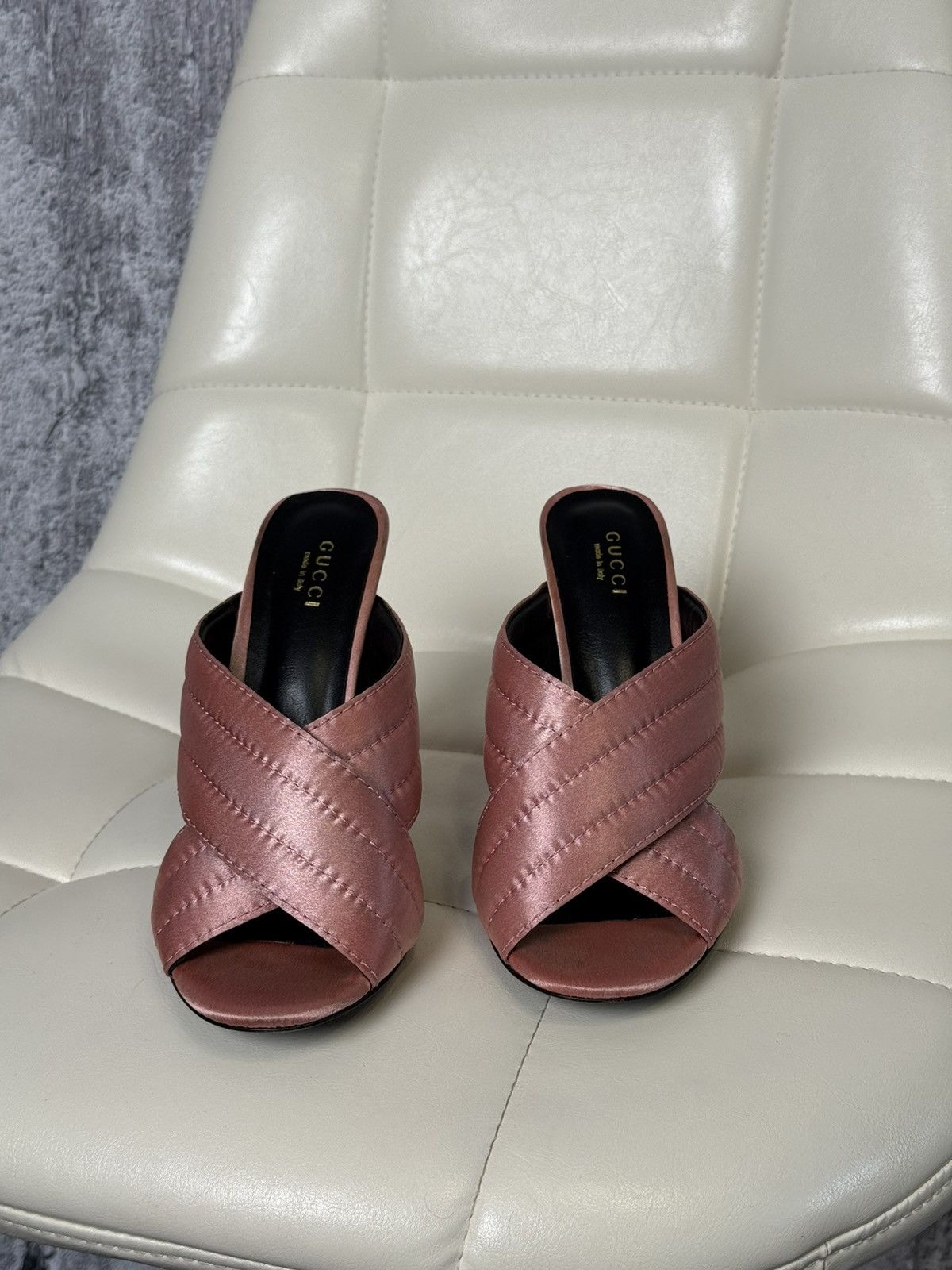 Gucci Gucci Crossover Satin Quilted Mule Sandals Block Heel Slides Size US 9 / IT 39 - 15 Thumbnail