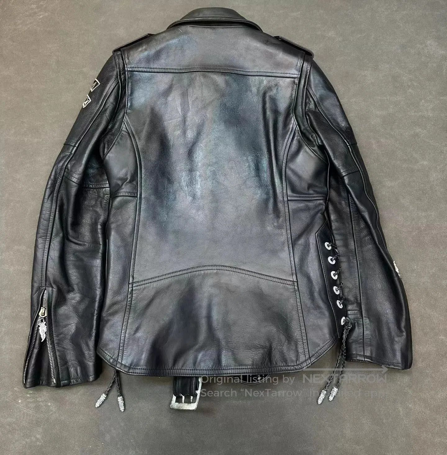 Roen Black Leather Biker Jacket with Belt and Embellishments. Size US S / EU 44-46 / 1 - 2 Thumbnail