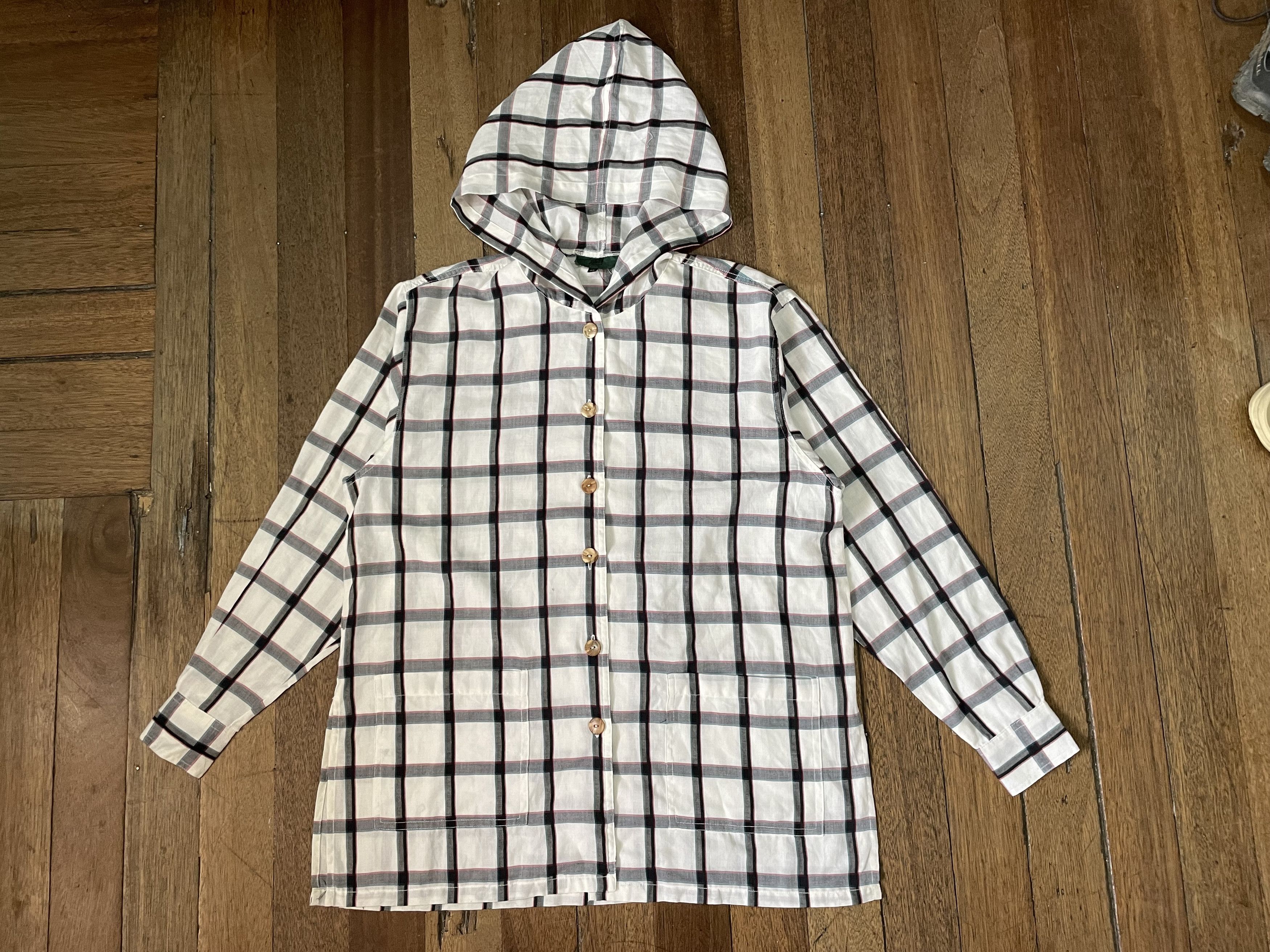 image of Jean Paul Gaultier x Vintage Junior Gaultier Flannel Hoodie in White, Men's (Size XS)