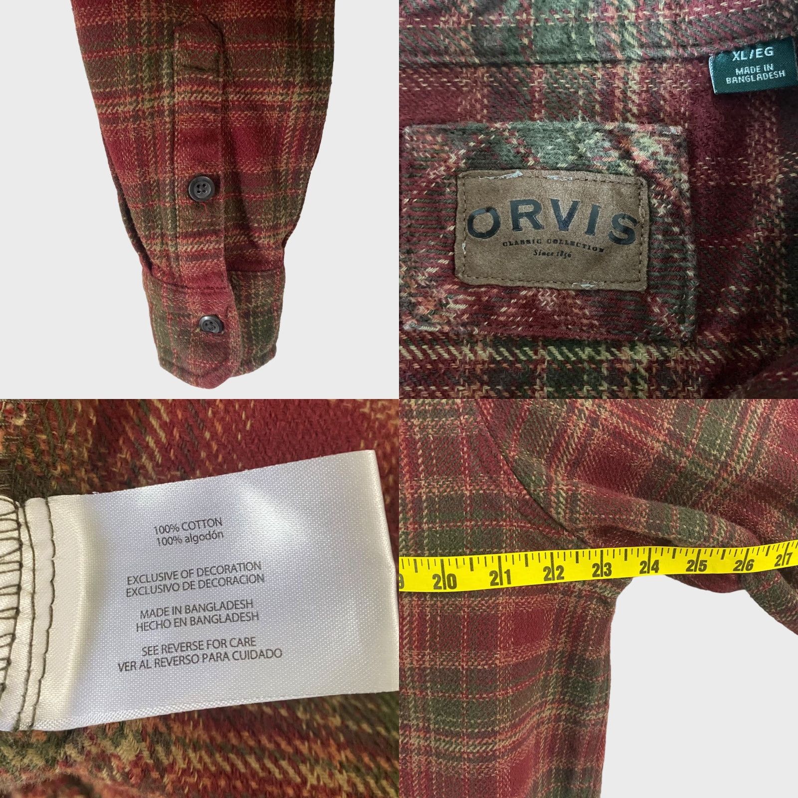 Orvis VINTAGE Orvis Big Bear Heavyweight Button-Up Flannel Shirt Mens XL Red & Green Plaid Size US XL / EU 56 / 4 - 8 Thumbnail