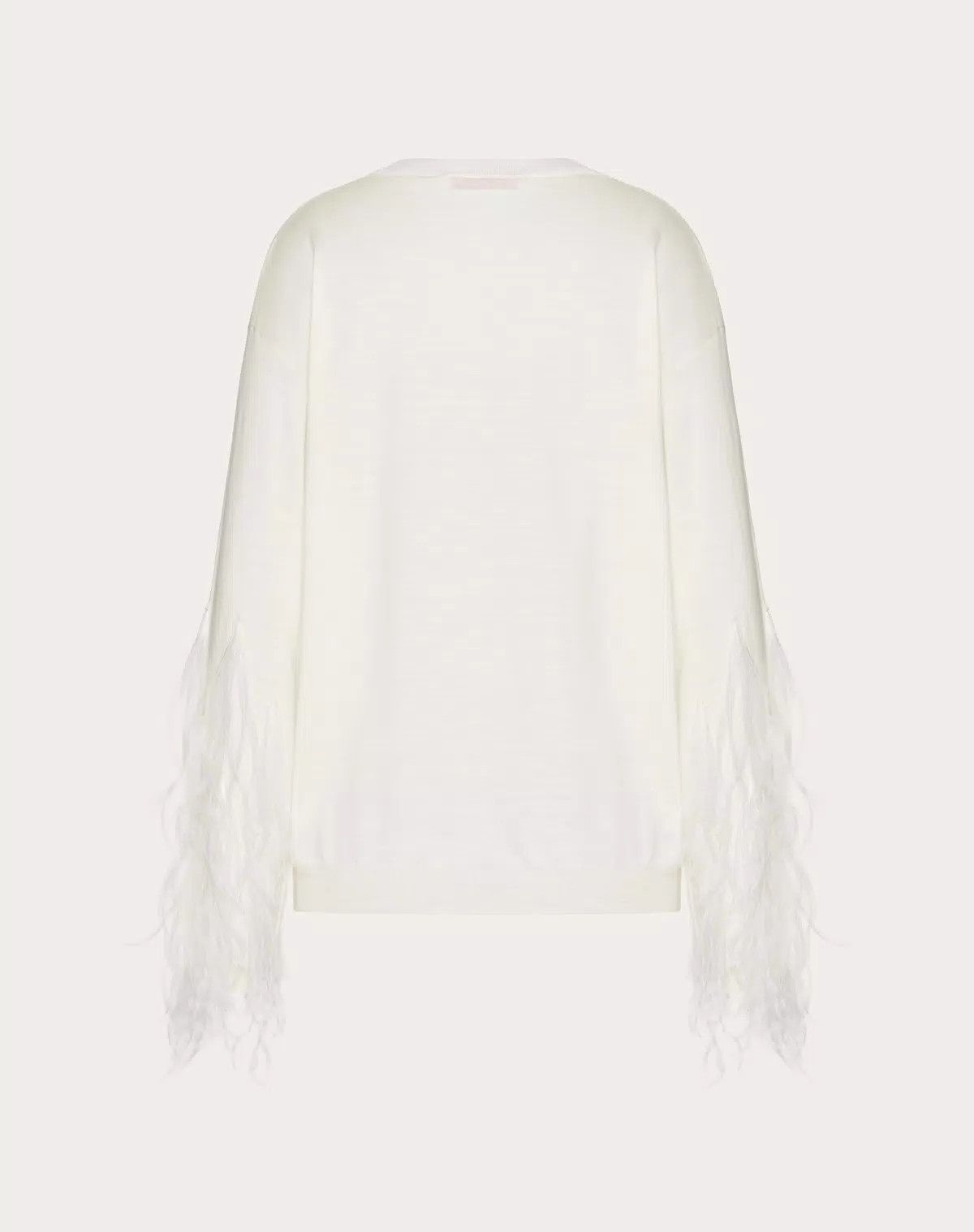 Valentino o1s1wg110426 Wool Jumper With Feathers in White Size L / US 10 / IT 46 - 2 Thumbnail