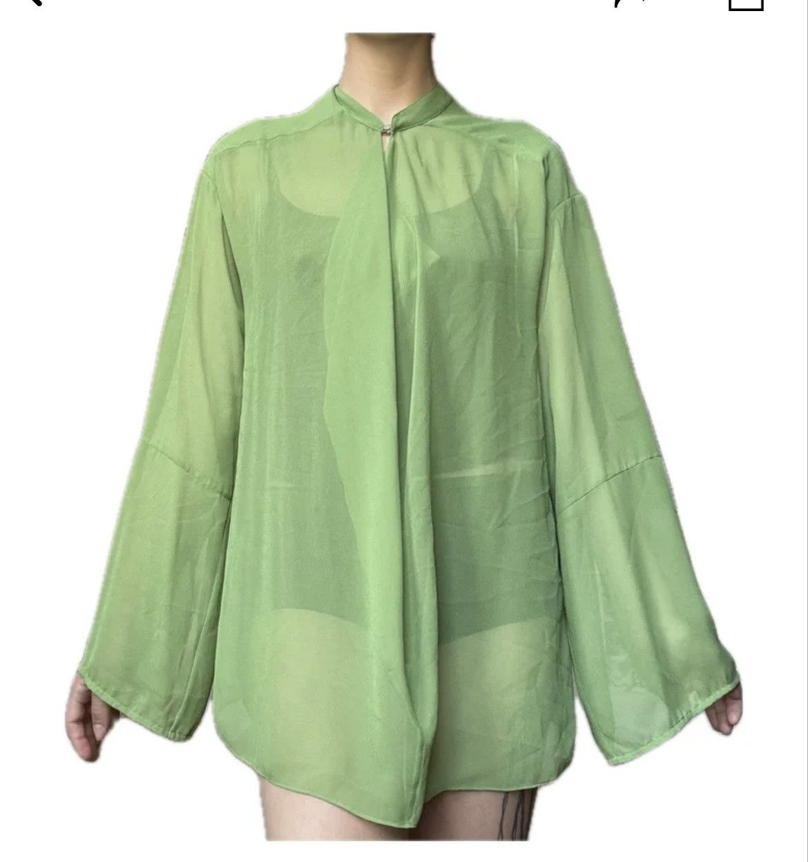 Acne Studios Acne Studios Green Silk Flowy Blouse Size M / US 6-8 / IT 42-44 - 3 Thumbnail