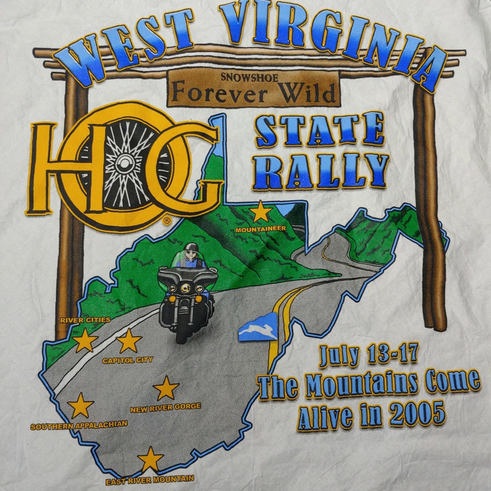 The Mountain WV HOG State Rally Bandana 21" White Cotton Snowshoe Mountain 2005 Mens Size ONE SIZE - 2 Thumbnail