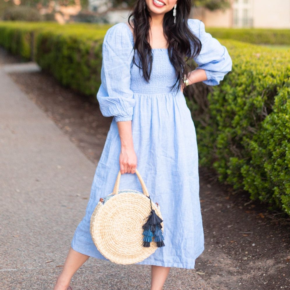 image of J Crew New J. Crew Linen Daydream Dress In French Blue Small Petite, Women's