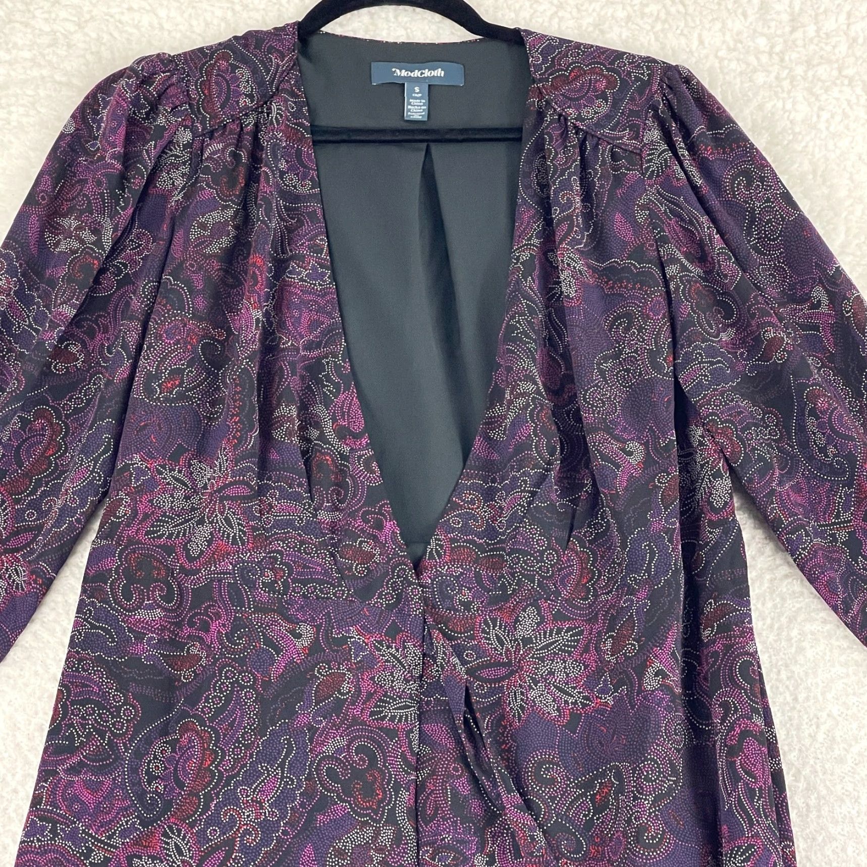 Vintage ModCloth Purple Paisley Wrap Maxi Dress Womens Small Long Sleeve V-Neck Lined Size S / US 4 / IT 40 - 4 Thumbnail