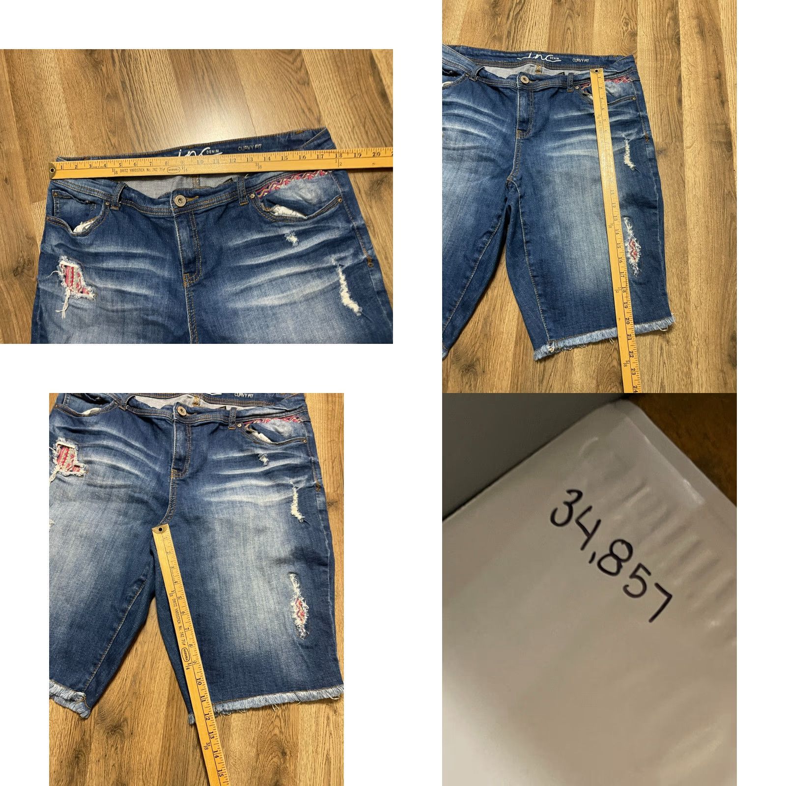 Vintage VINTAGE: INC Denim Shorts Womens Size 16 Blue Denim Cut Off Curvy Fit Regular Inseam 12 in (No, not vintage) Size 38" / US 16 / IT 52 - 8 Thumbnail