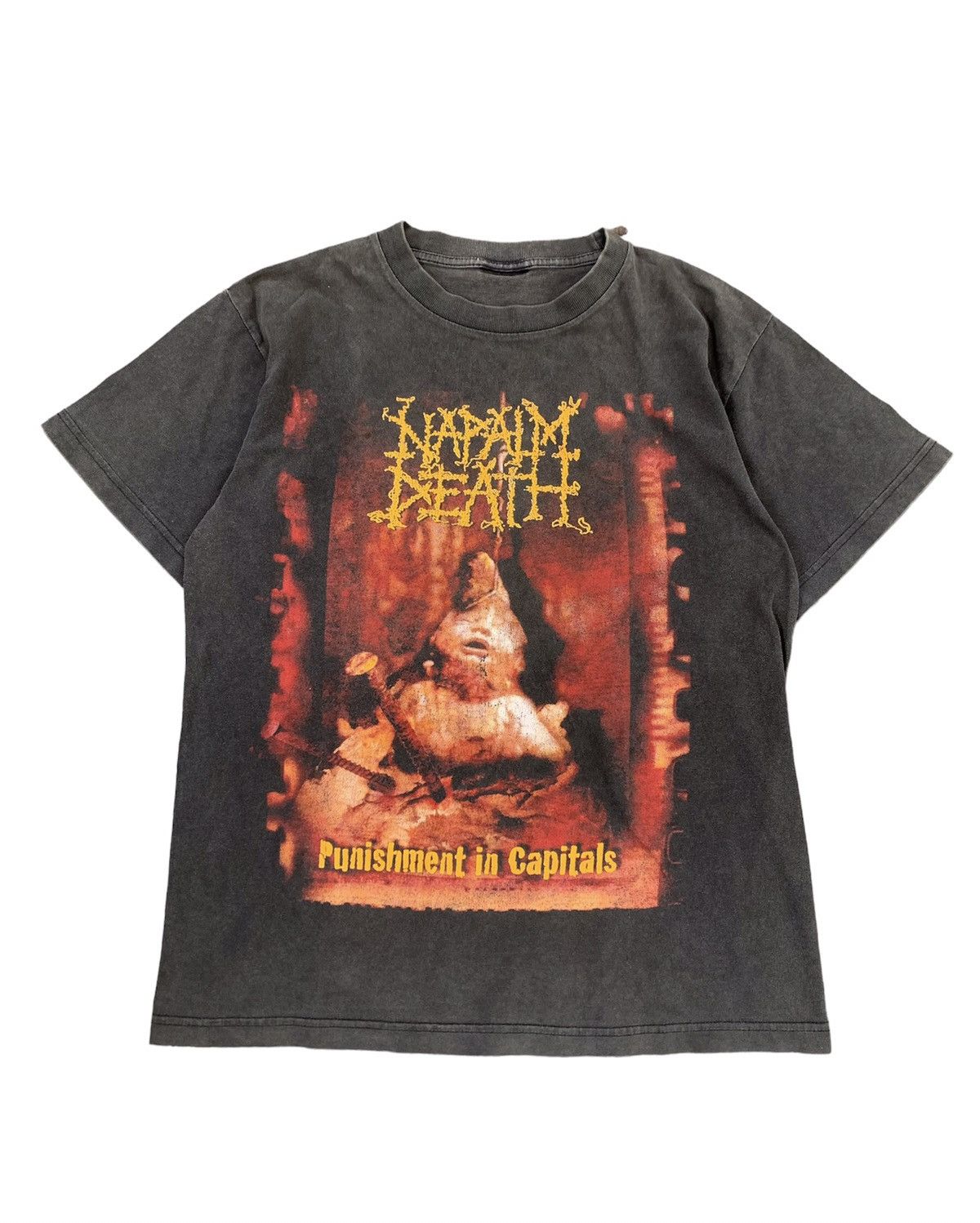 image of Band Tees x Rock T Shirt Vintage 00S Napalm Death Punishment In Capitals T-Shirt in Faded Black (Si