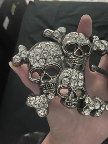 B.B. Simon B.B. Simon Silver Skull Pile Belt Size 28 - 3 Thumbnail
