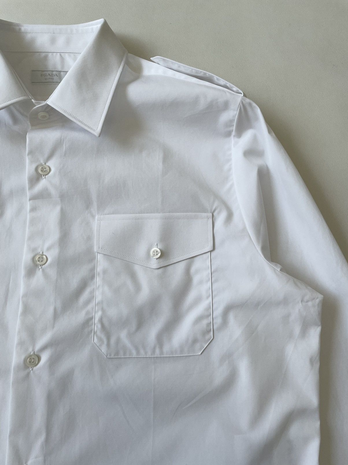 Prada S/S 24 White Cotton Officer Utility Shirt Size US L / EU 52-54 / 3 - 5 Thumbnail
