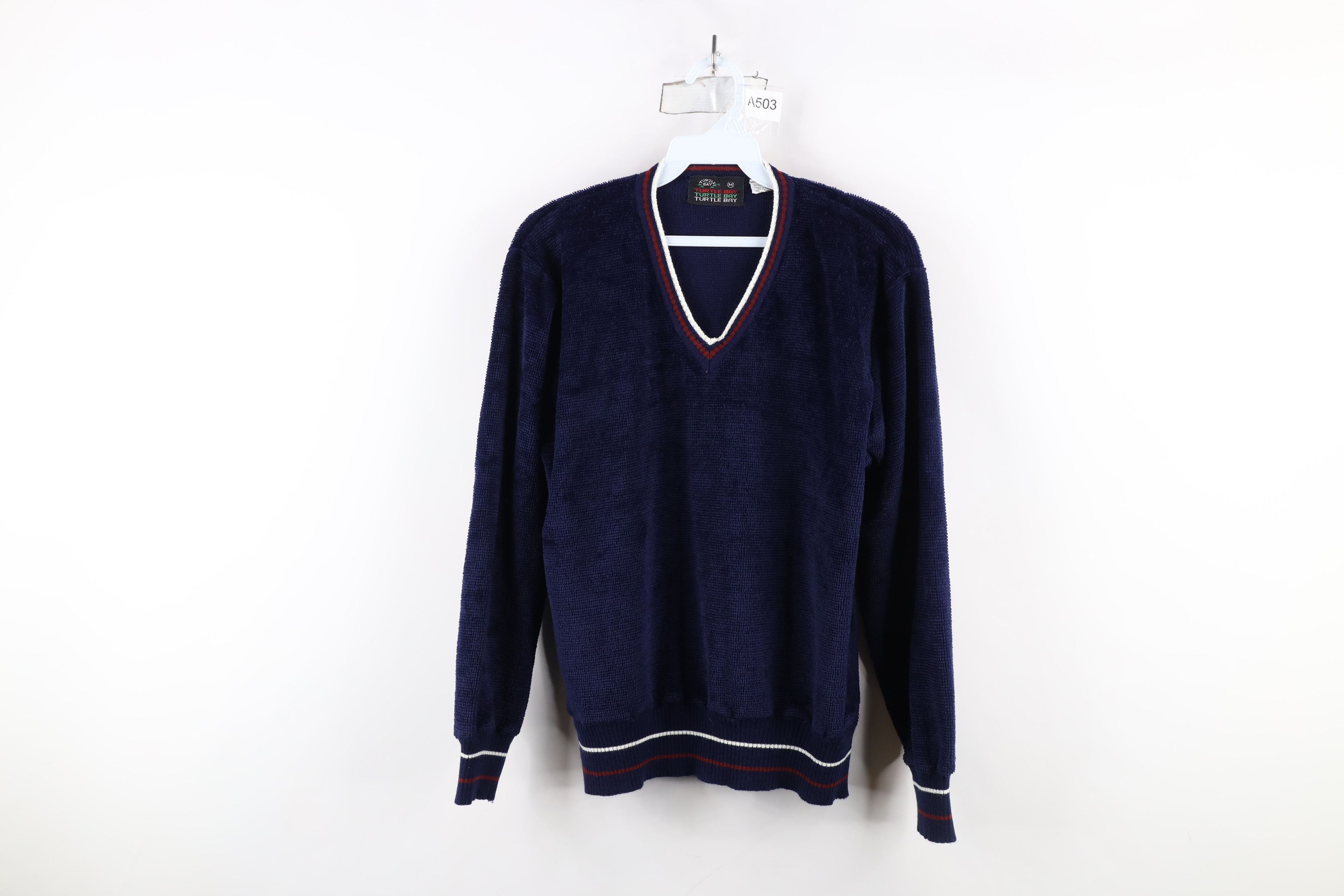 Vintage Vintage 70s Streetwear Ribbed Velour V-Neck Sweater Blue Size M / US 6-8 / IT 42-44 - 1 Thumbnail