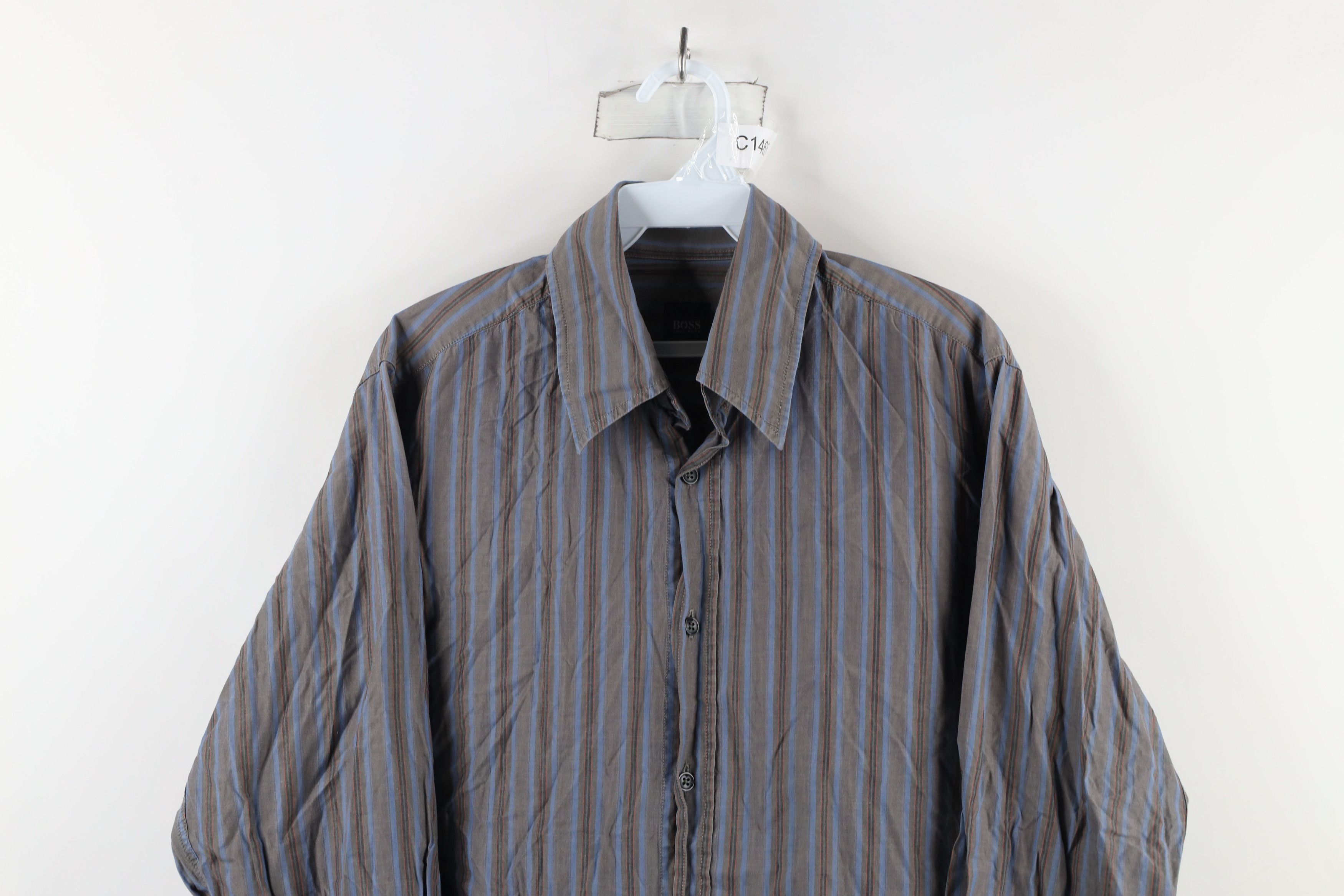 Hugo Boss × Vintage Hugo Boss Bodyline Striped Collared Button Shirt Cotton Size US L / EU 52-54 / 3 - 2 Thumbnail