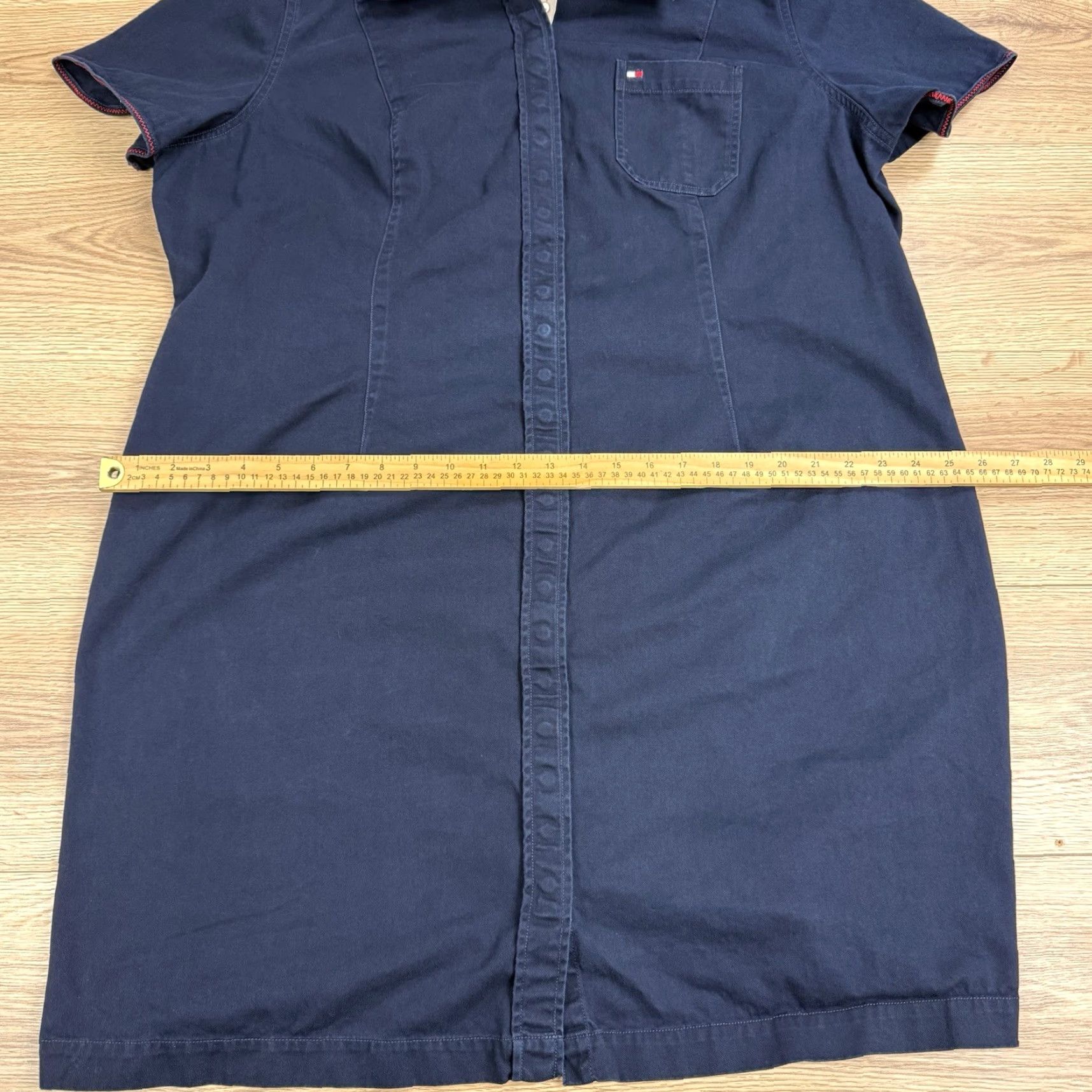 Tommy Hilfiger VINTAGE Tommy Hilfiger Women’s Shirt Dress Navy Short Sleeve Collared Button Front Sz 20 Plus Knee Length Womens Size 3XL / US 20-22 - 5 Thumbnail