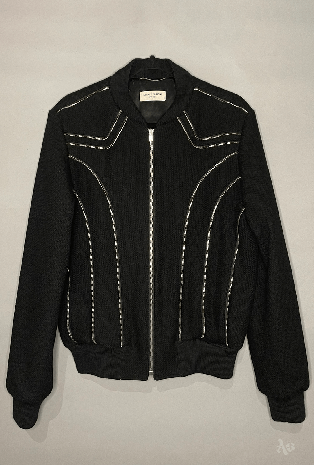 image of Saint Laurent Paris Zip Teddy Jacket in Black, Men's (Size Medium)