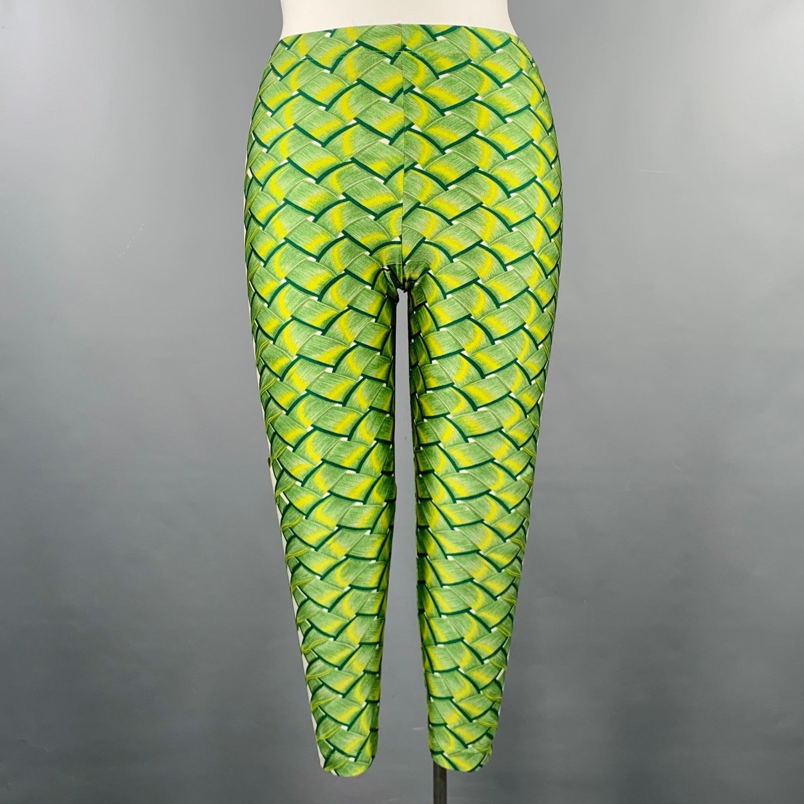 Hermes HERMES Green Yellow Lycra Woven Elastic Waistband Leggings Size 32" / US 10 / IT 46 - 1 Thumbnail