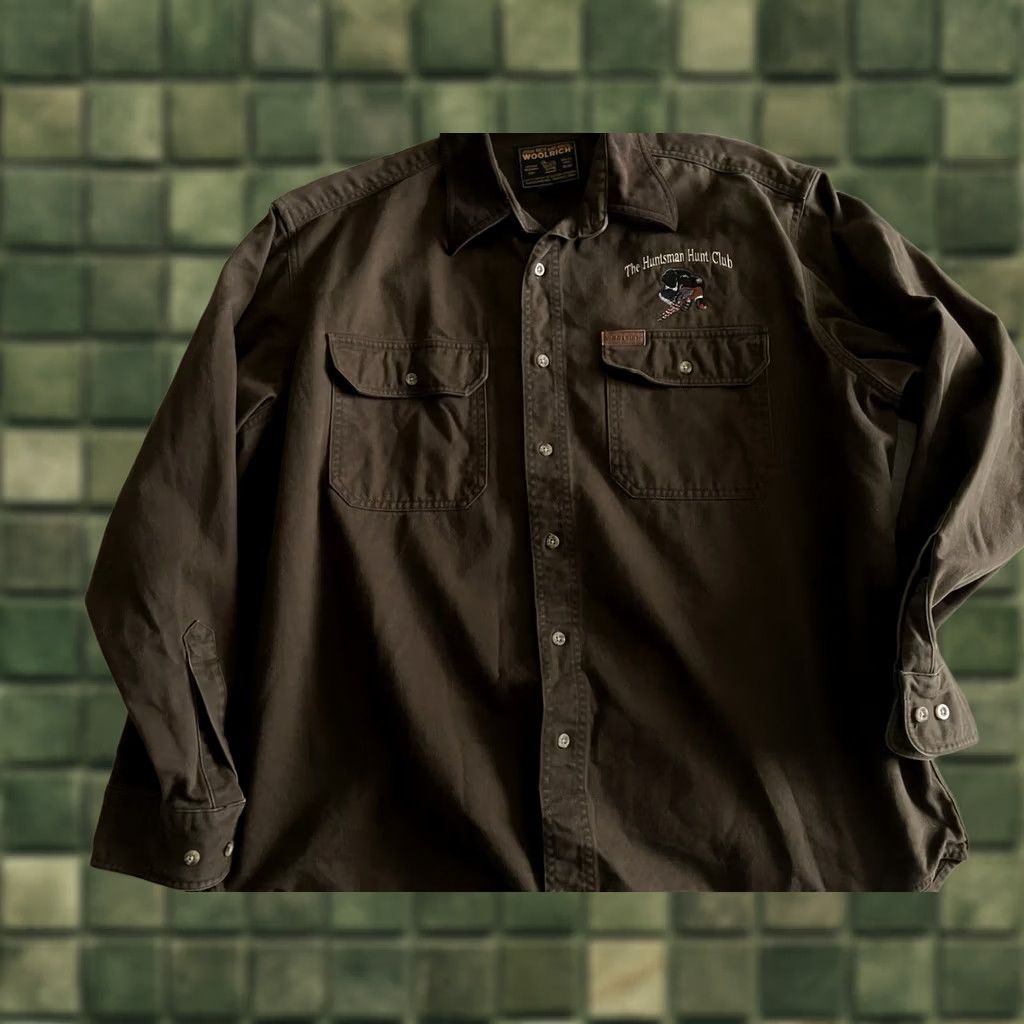 Vintage VINTAGE Woolrich Shirt XL Brown Flannel Embroidered Button-Up Collared Long Sleeve Men’s Size US XL / EU 56 / 4 - 1 Thumbnail